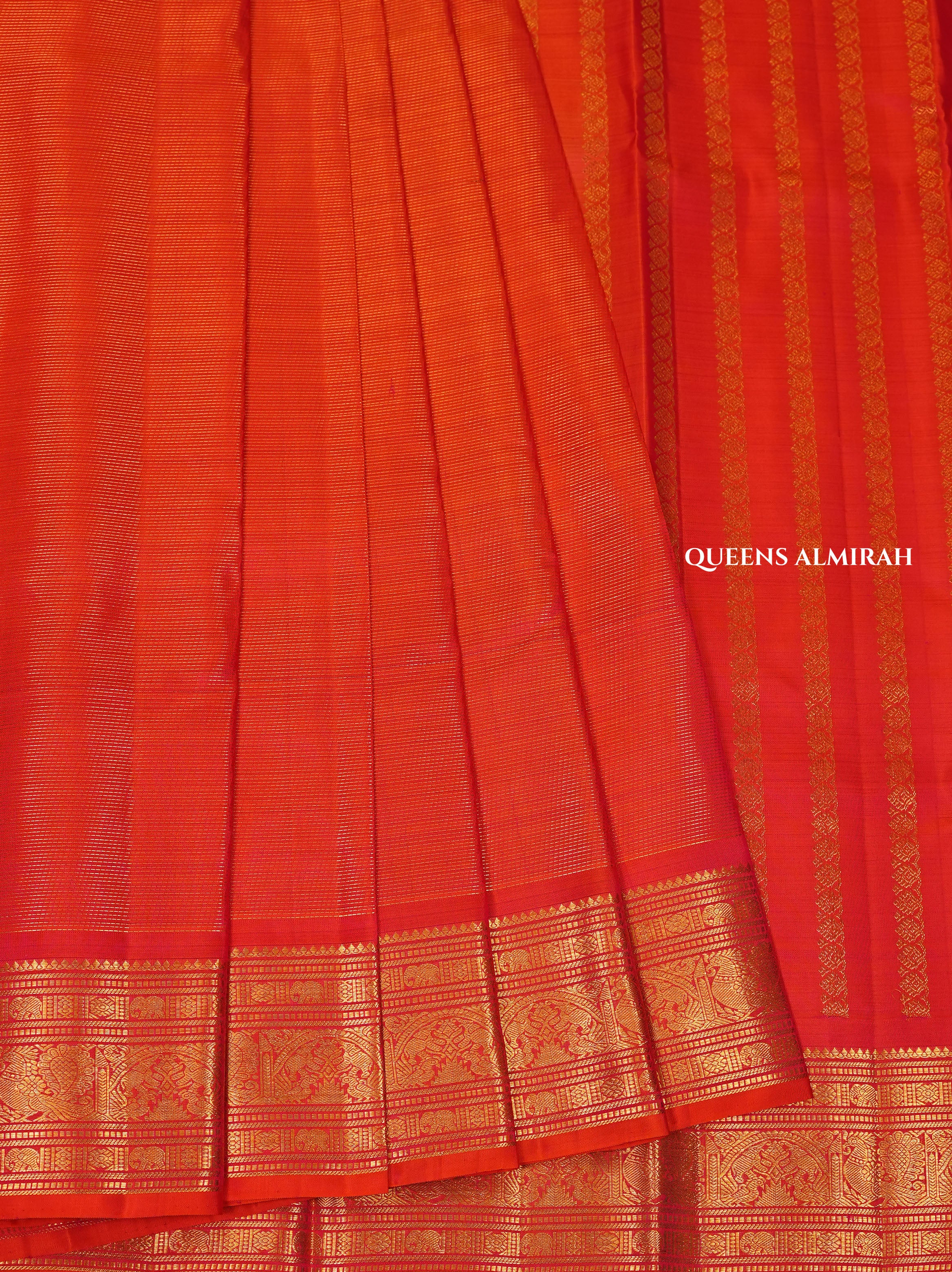 Coral Orange Vairaoosi Pure Kanchivaram Silk Saree