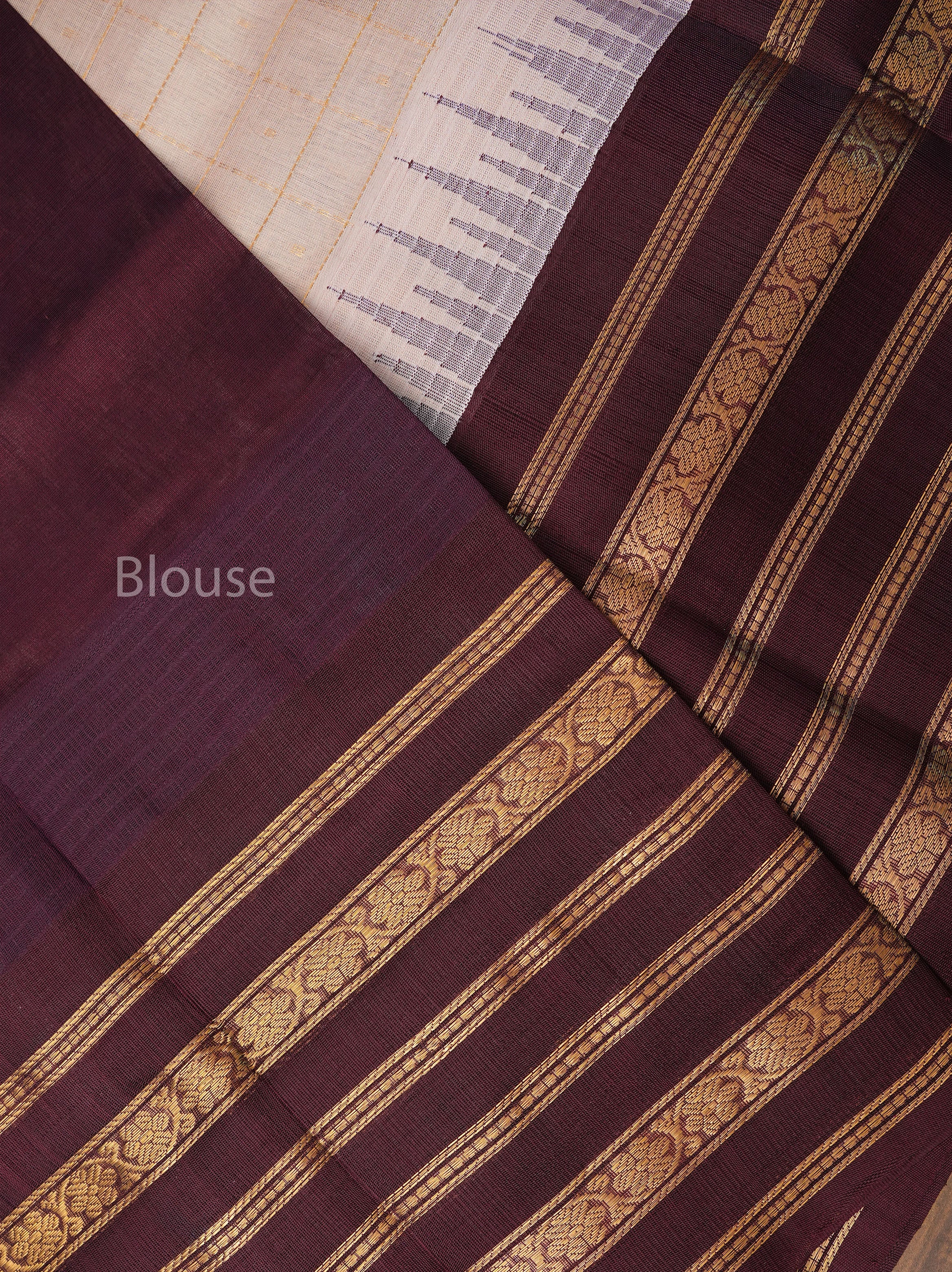 Biscuit With Coffee Brown Varisapet Pure Silk Cotton Saree