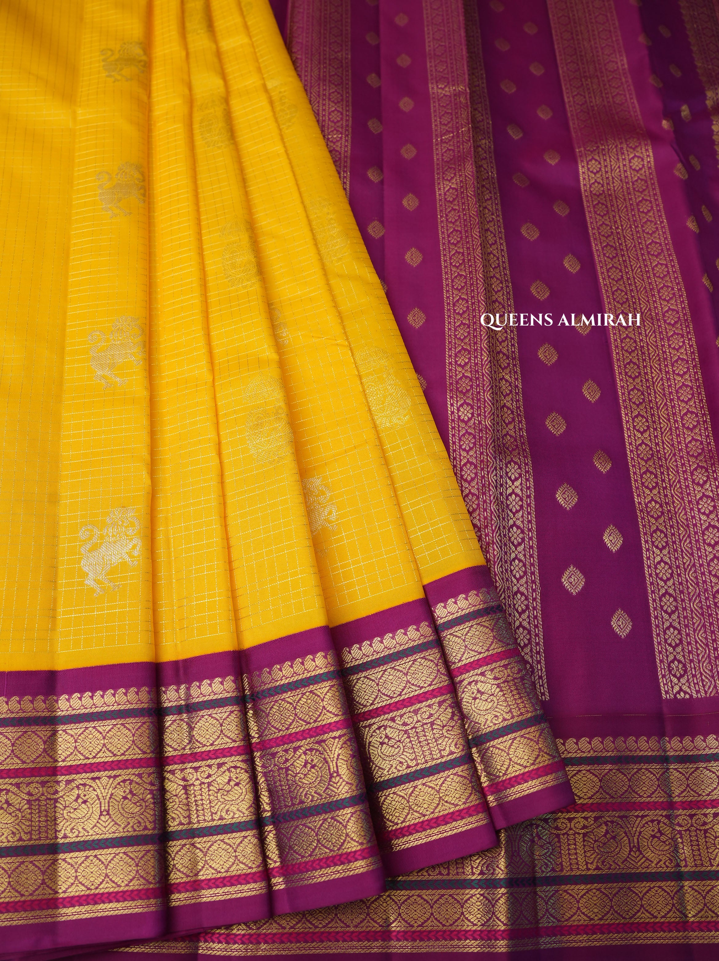 Yellow With Purple Pure Kanchivaram Silk Saree