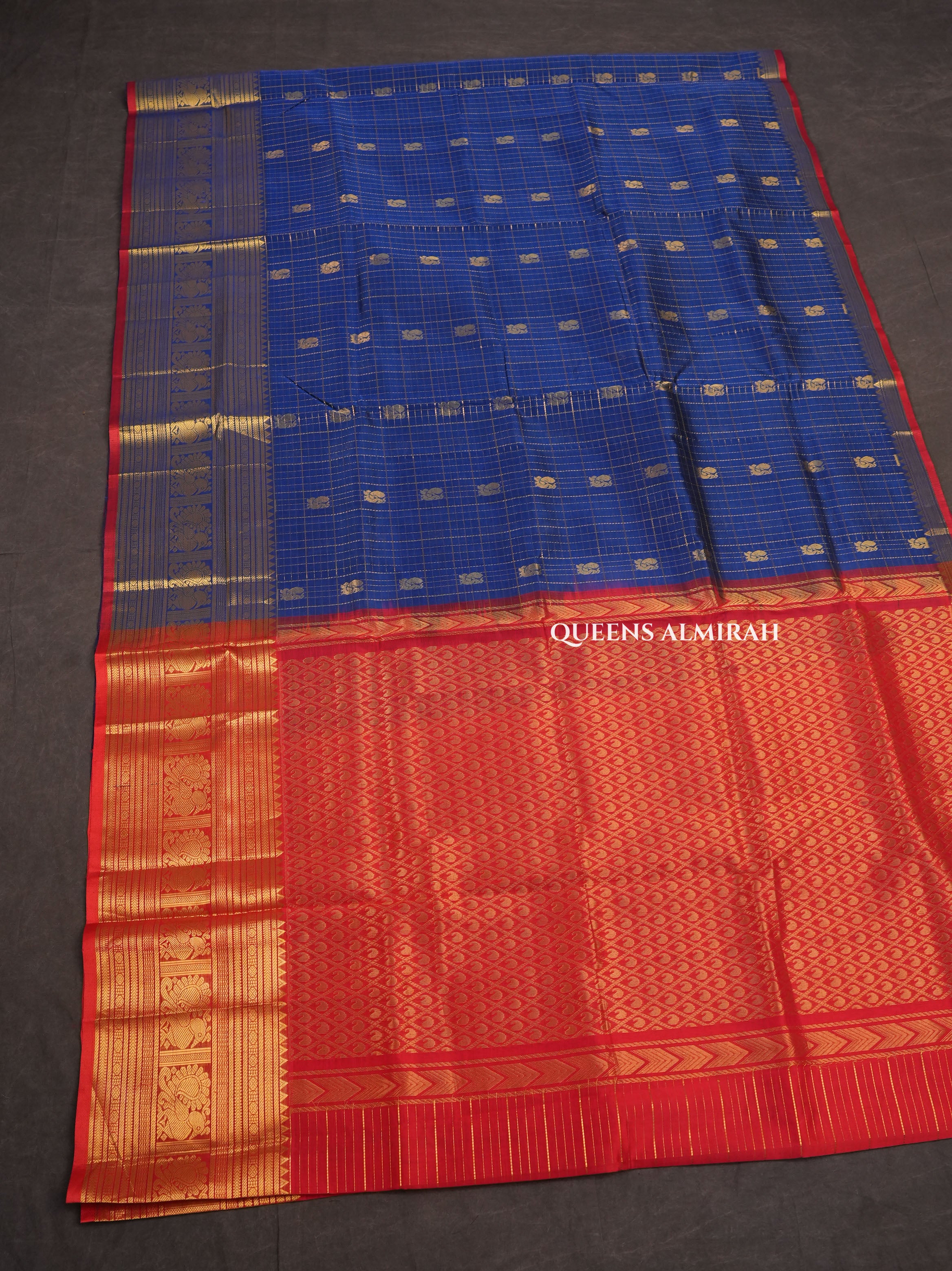 Blue With Red Pure Silk Cotton Saree