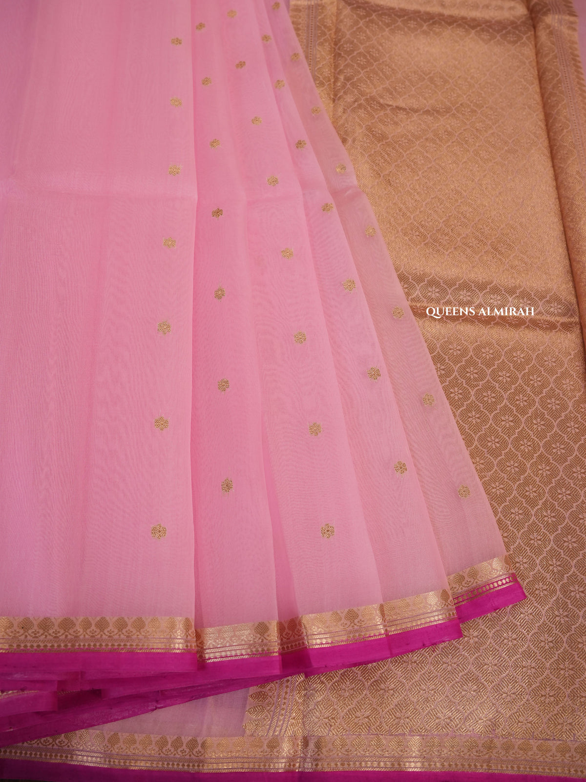 Rose Milk Pink Banarasi Kora Organza Silk saree