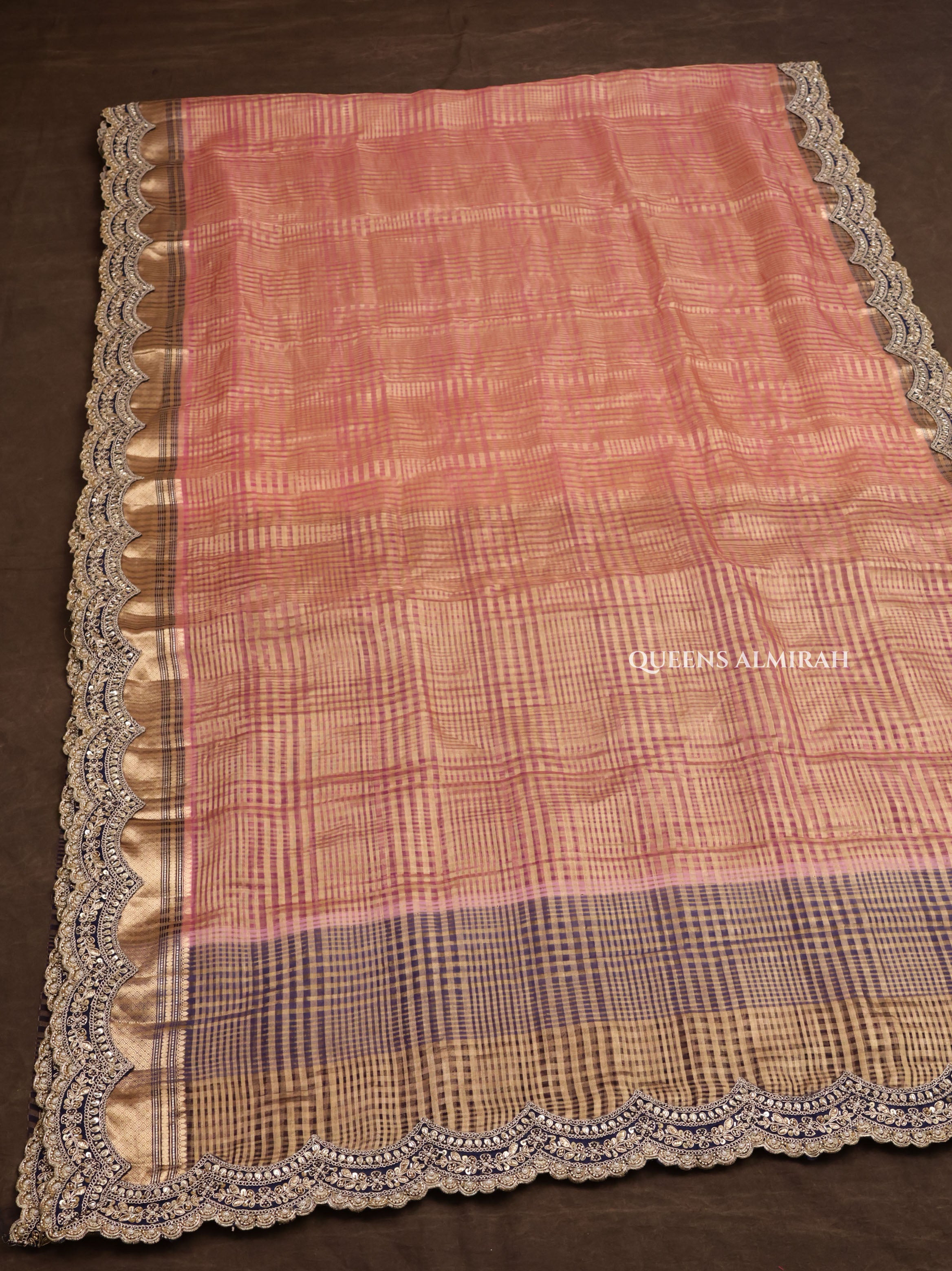 Baby Pink With Navy Blue Radhe Leela Pure Chanderi Designer Silk Saree