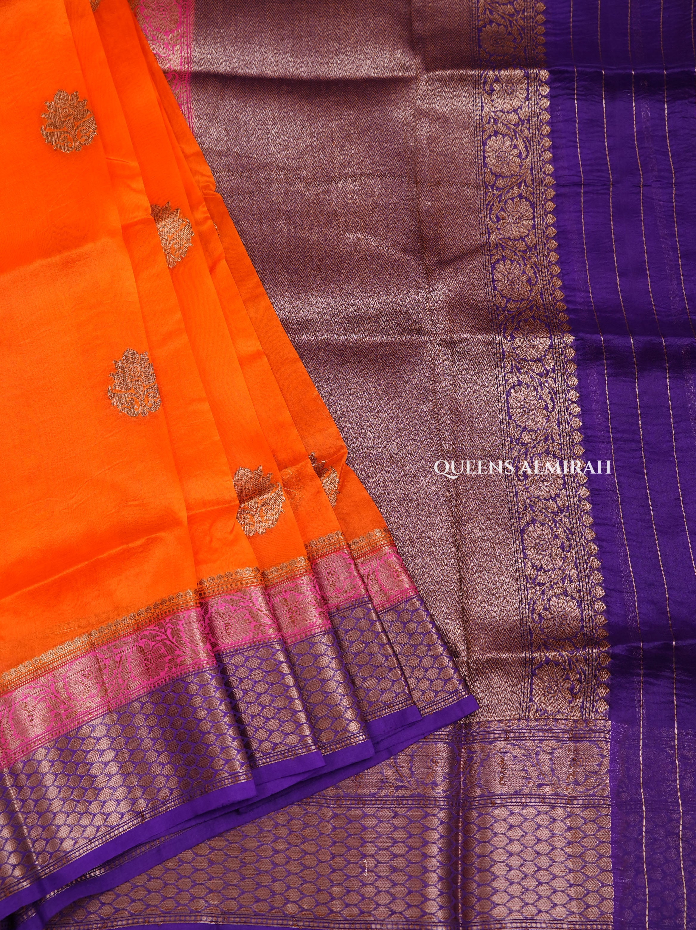Fanta Orange Banarasi Silk Organza saree