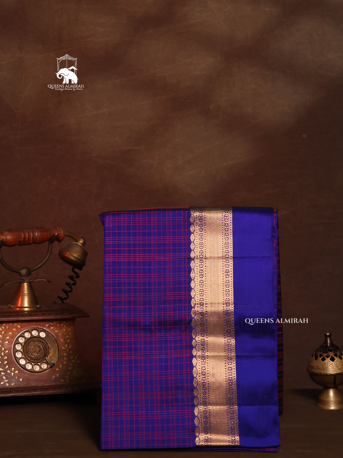 Blue With Red Checks Pure Soft Silk Saree