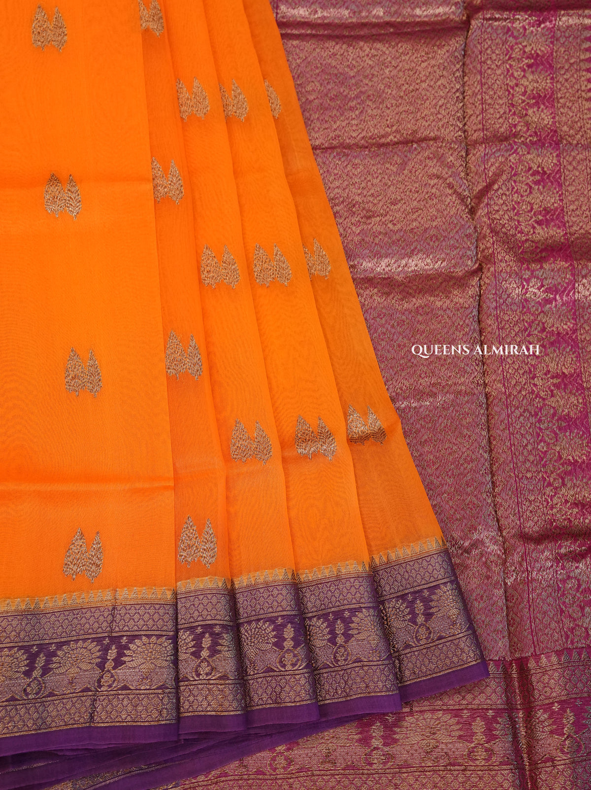 Orange Banarasi Silk Organza saree