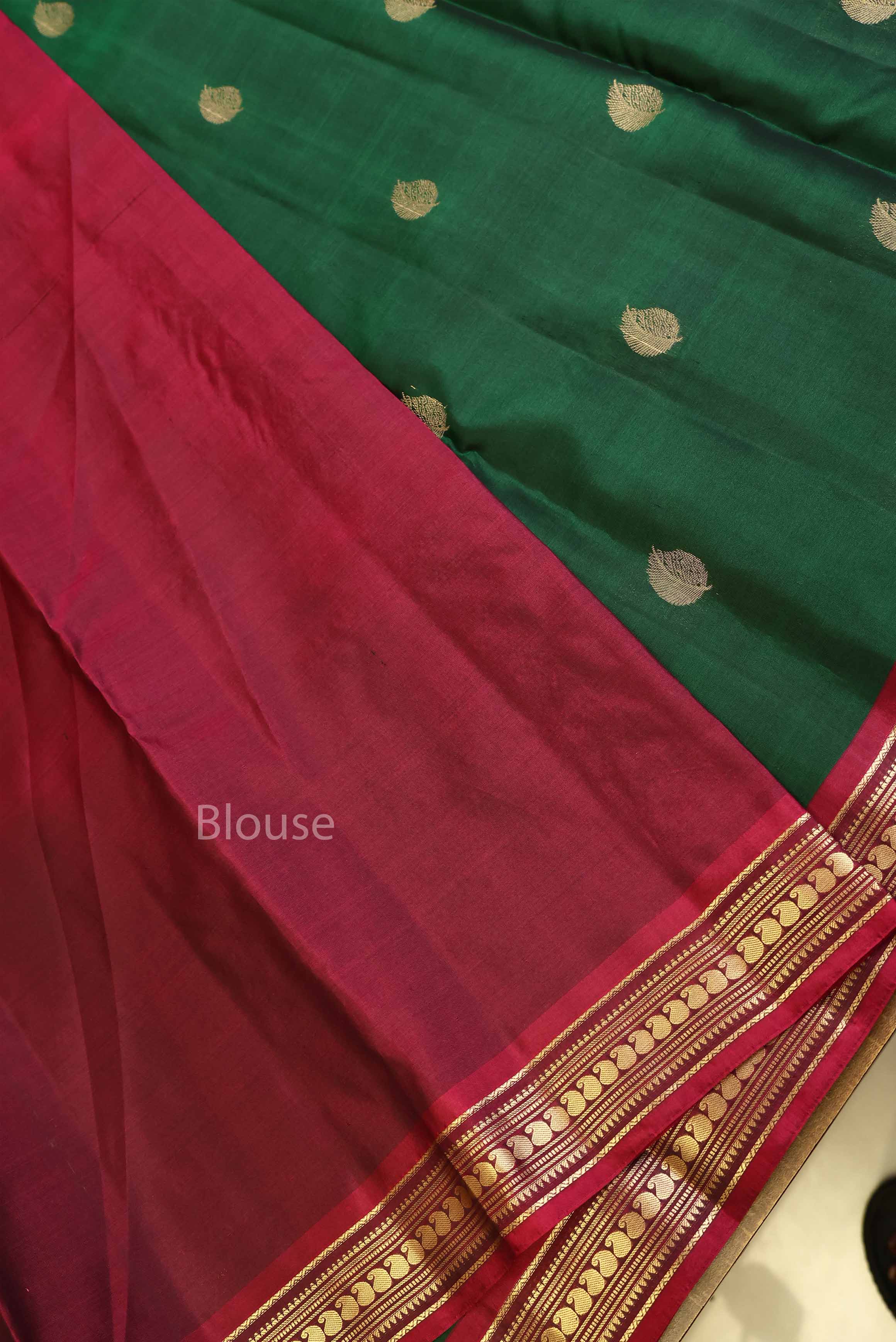 Bottle Green With Red Pure kanchivaram Silk Saree