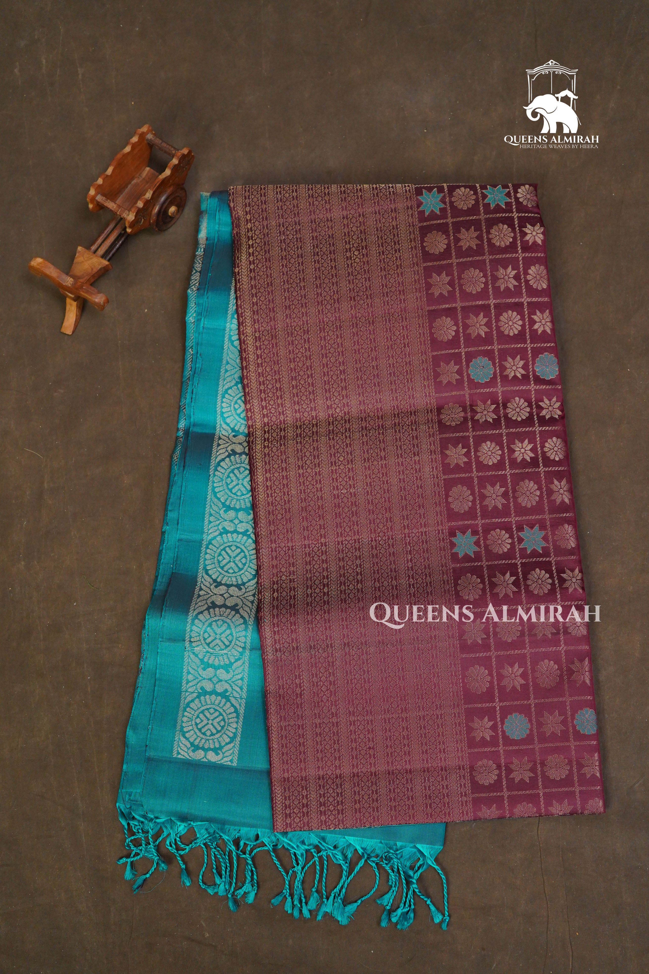 Cocoa Bean With Sea Blue Pure Soft Silk Saree
