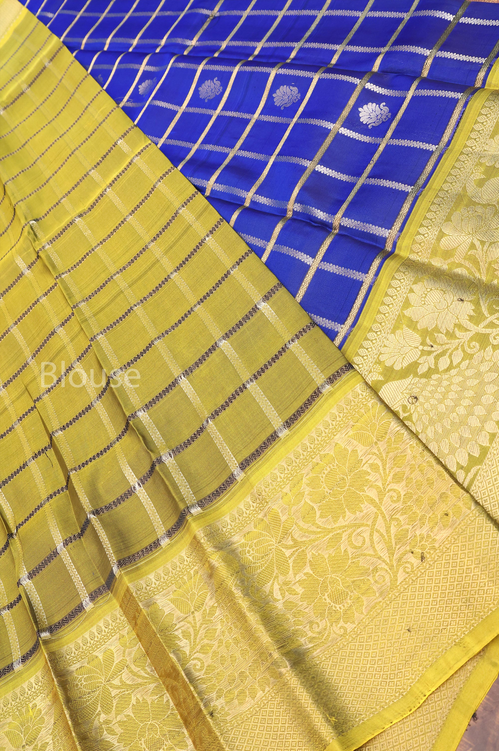 Navy Blue With Green Budget Kanchivaram Silk Saree