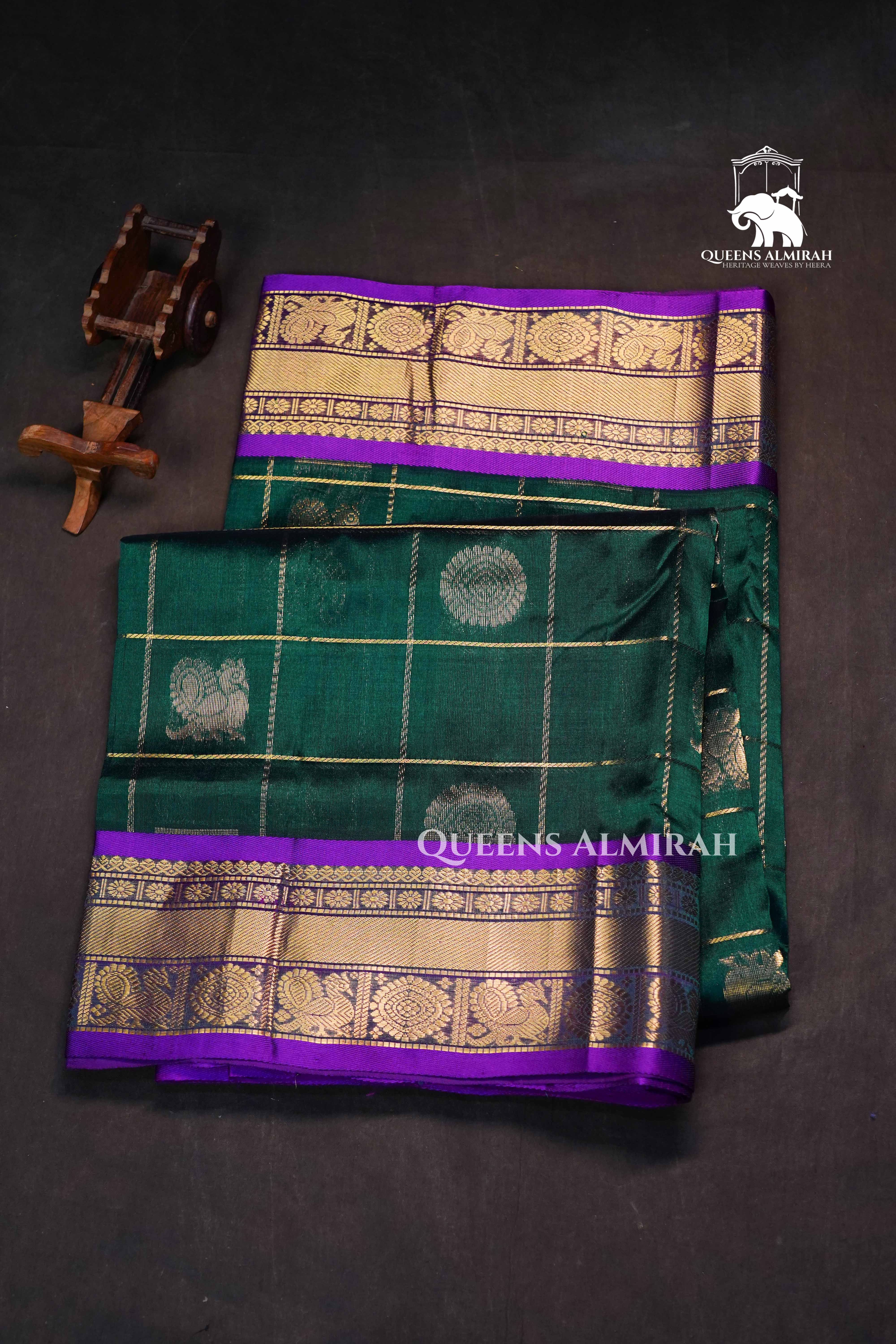 Dark Green With Purple Pure Silk Cotton Saree