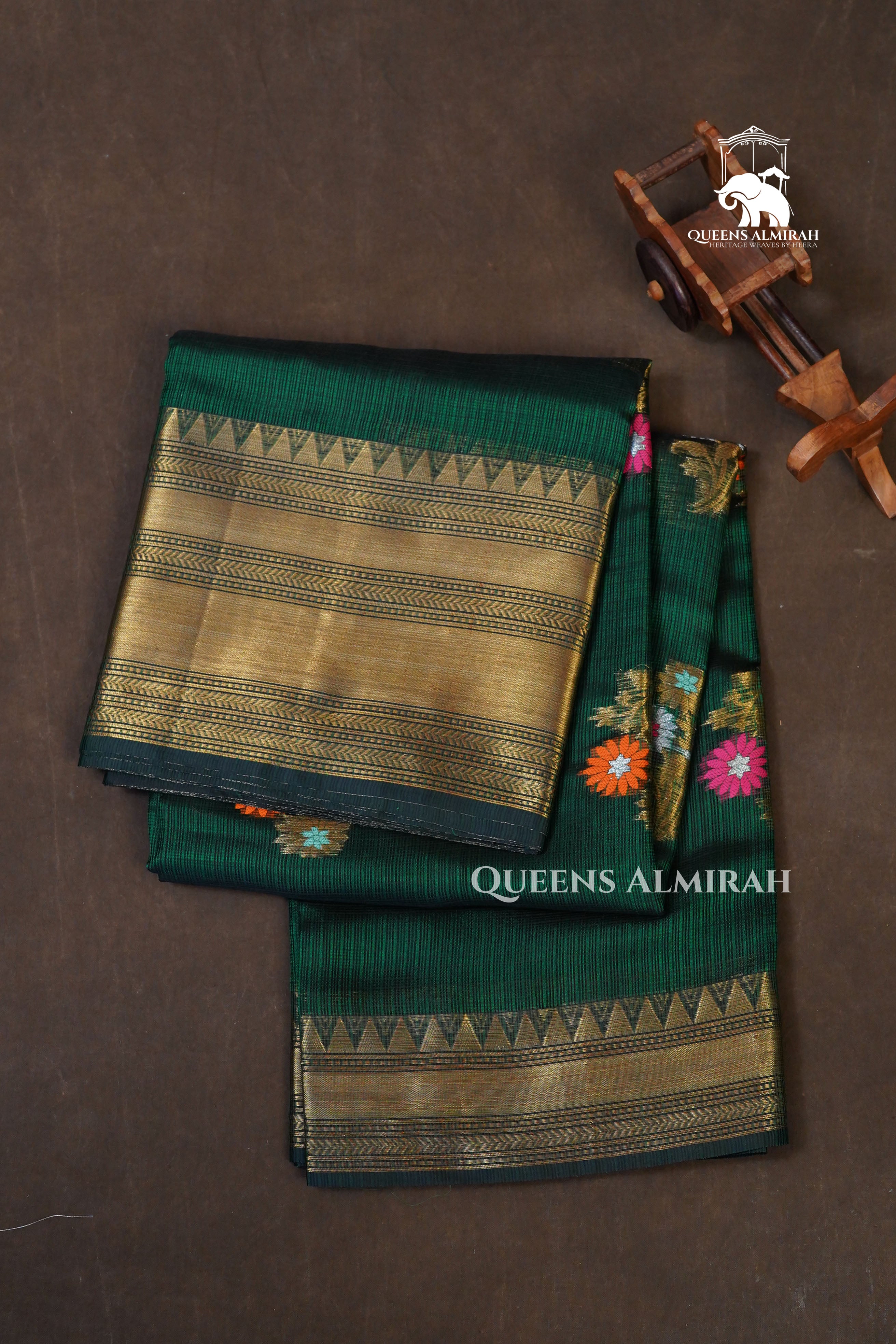 Dark Green Pure Kota Silk Saree