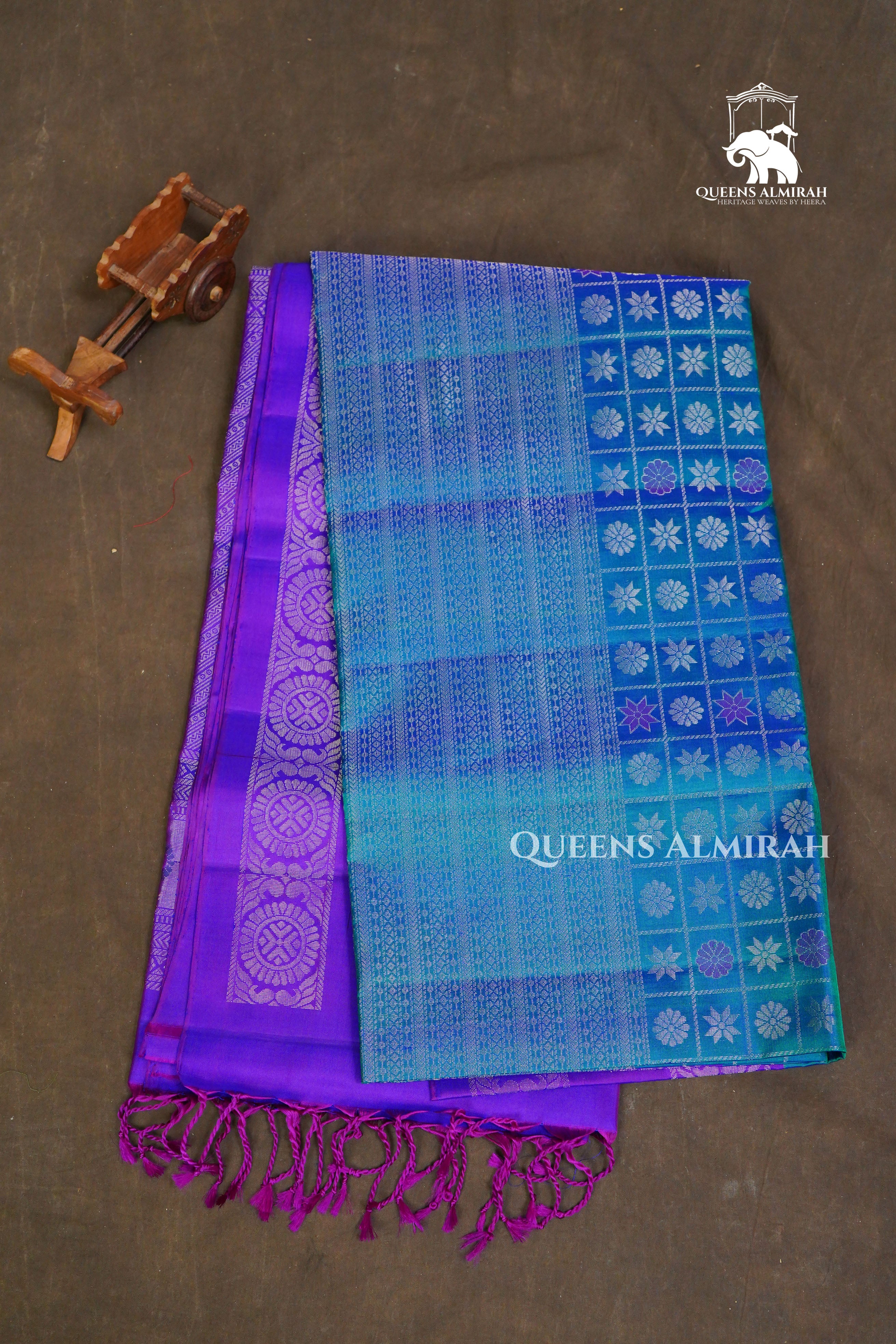 Peacock Blue With Violet Pure Soft Silk Saree