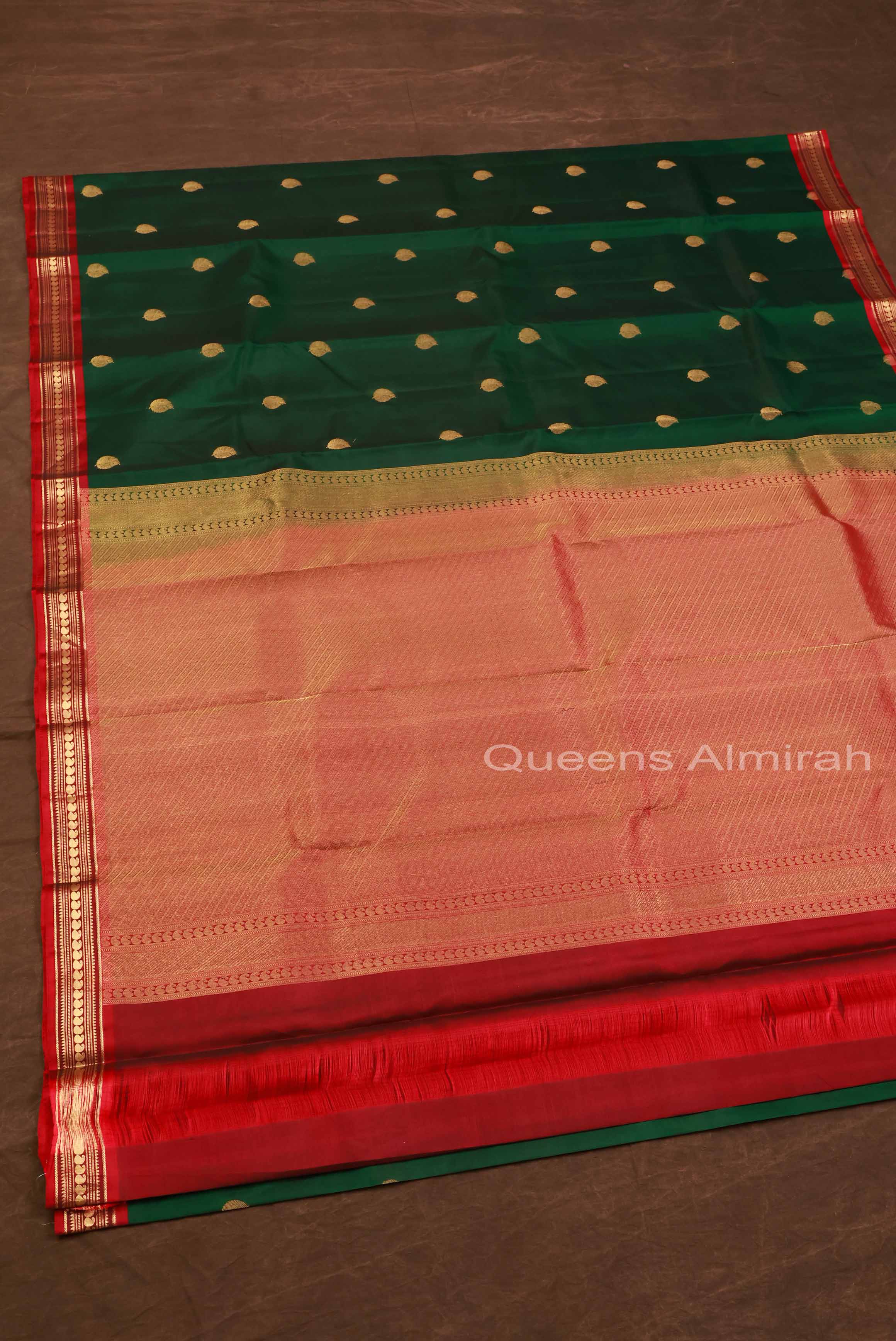 Bottle Green With Red Pure kanchivaram Silk Saree