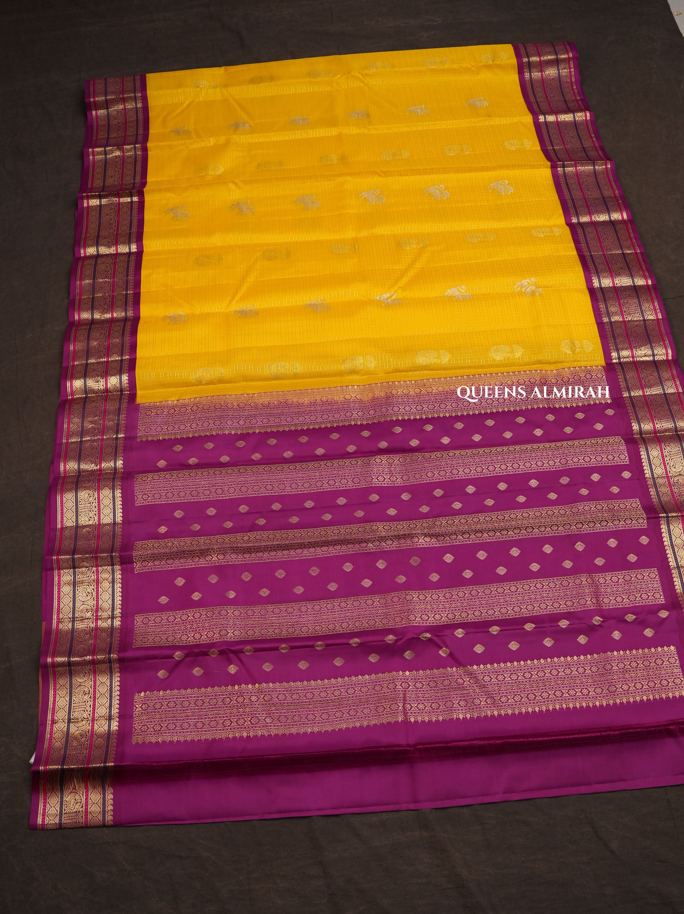Yellow With Purple Pure Kanchivaram Silk Saree