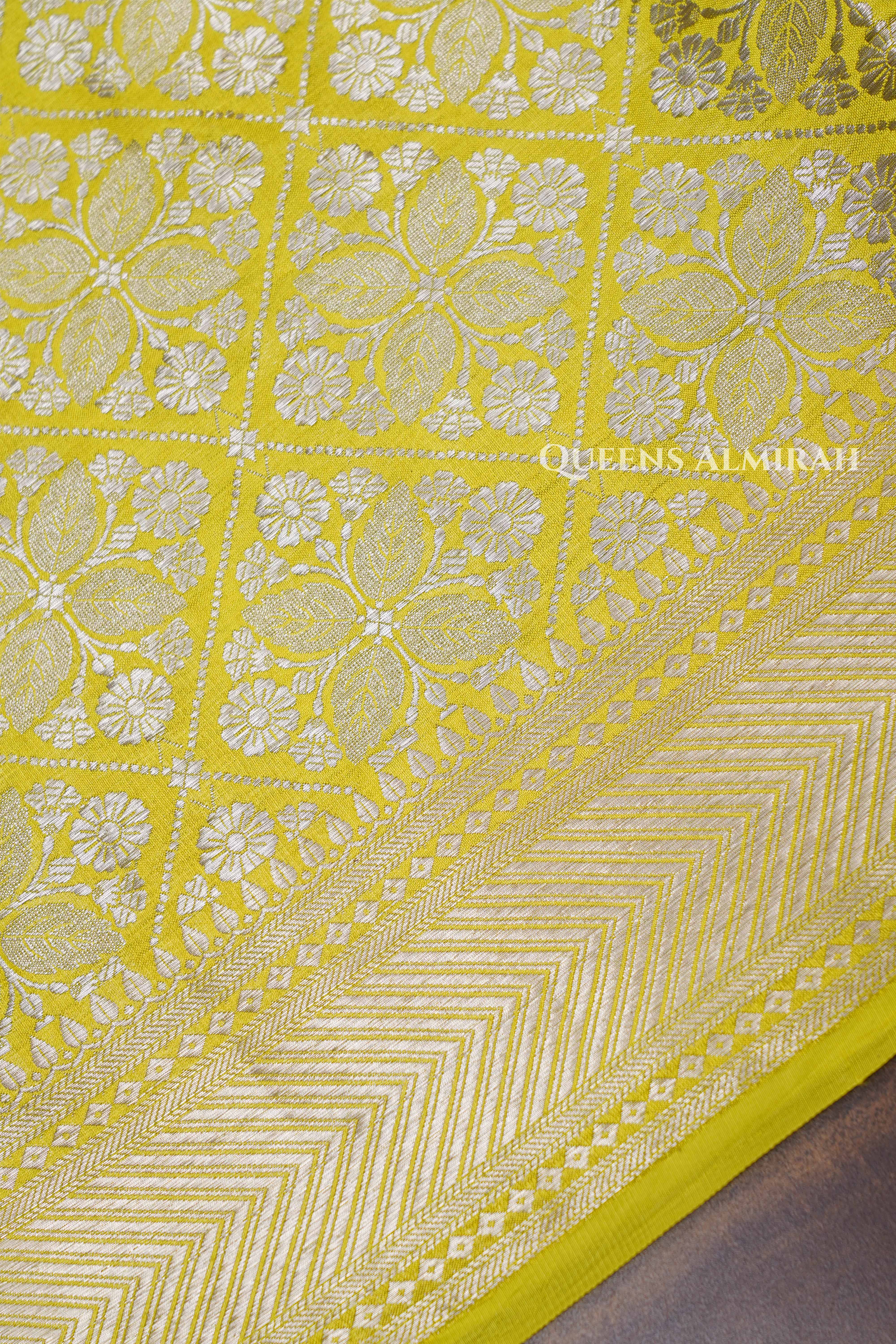 Lime Yellow Banarasi Silk Saree