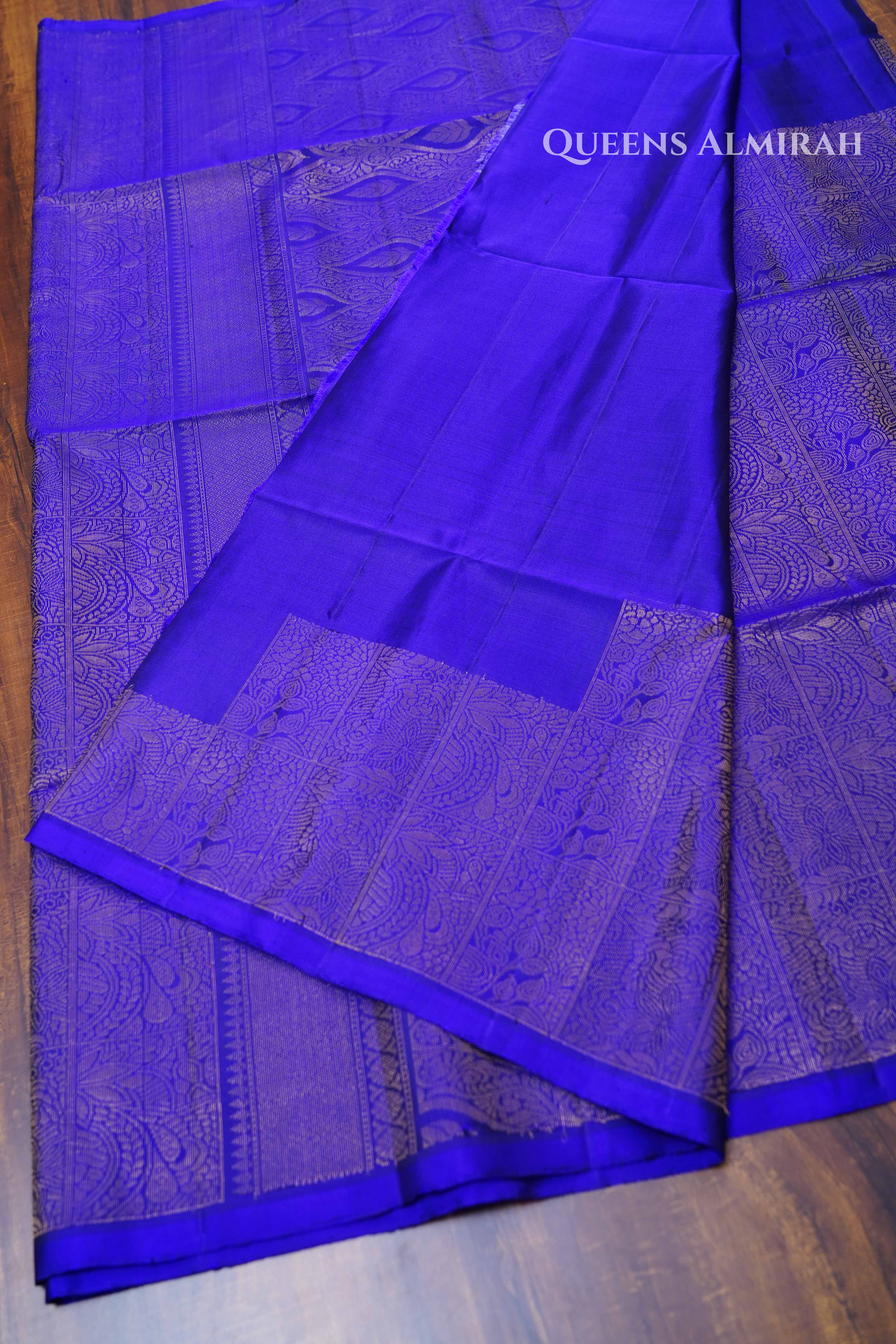 Indigo Raising Border Pure Soft Silk Saree