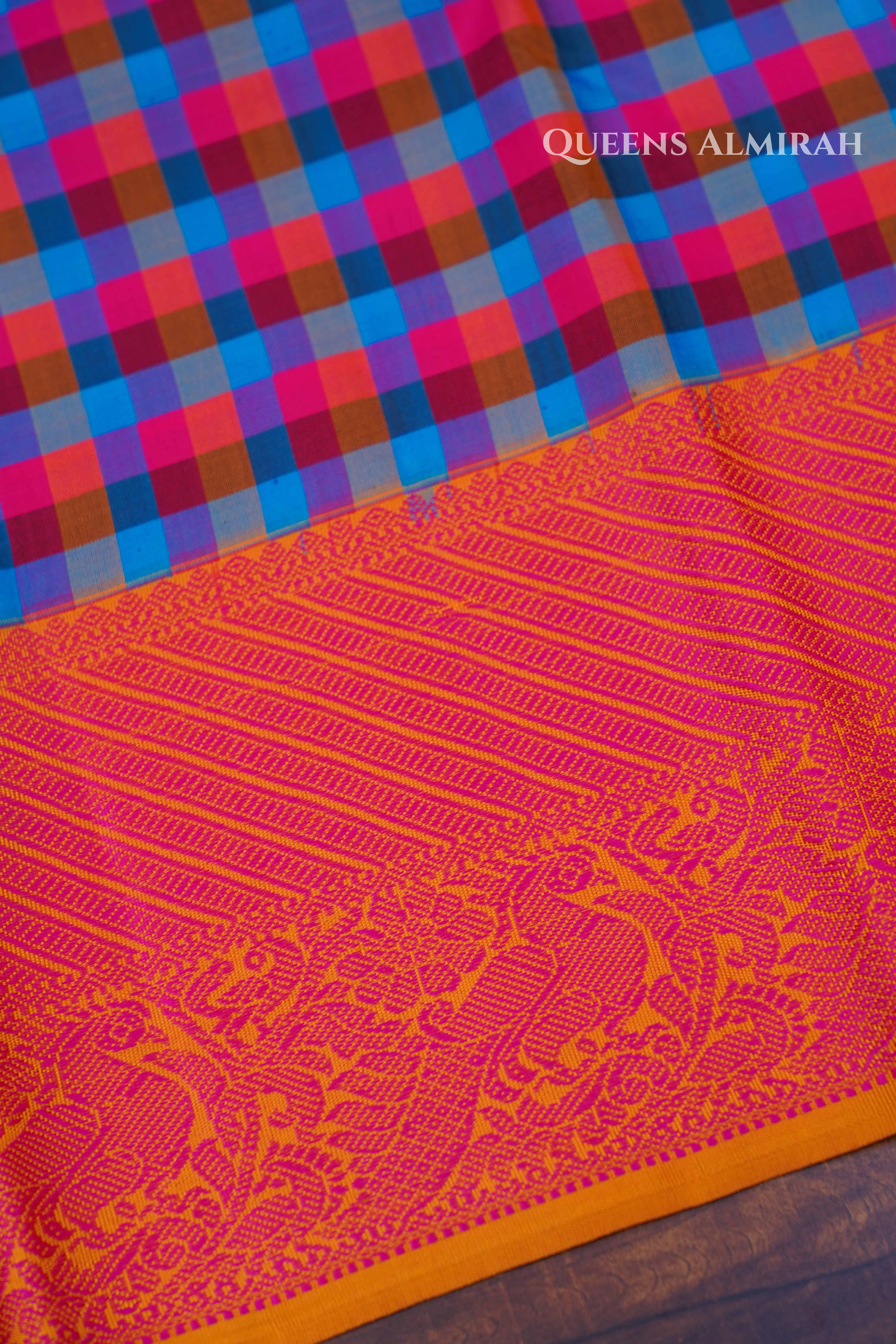 Multi Color Checked Kuravanji Silk Saree3