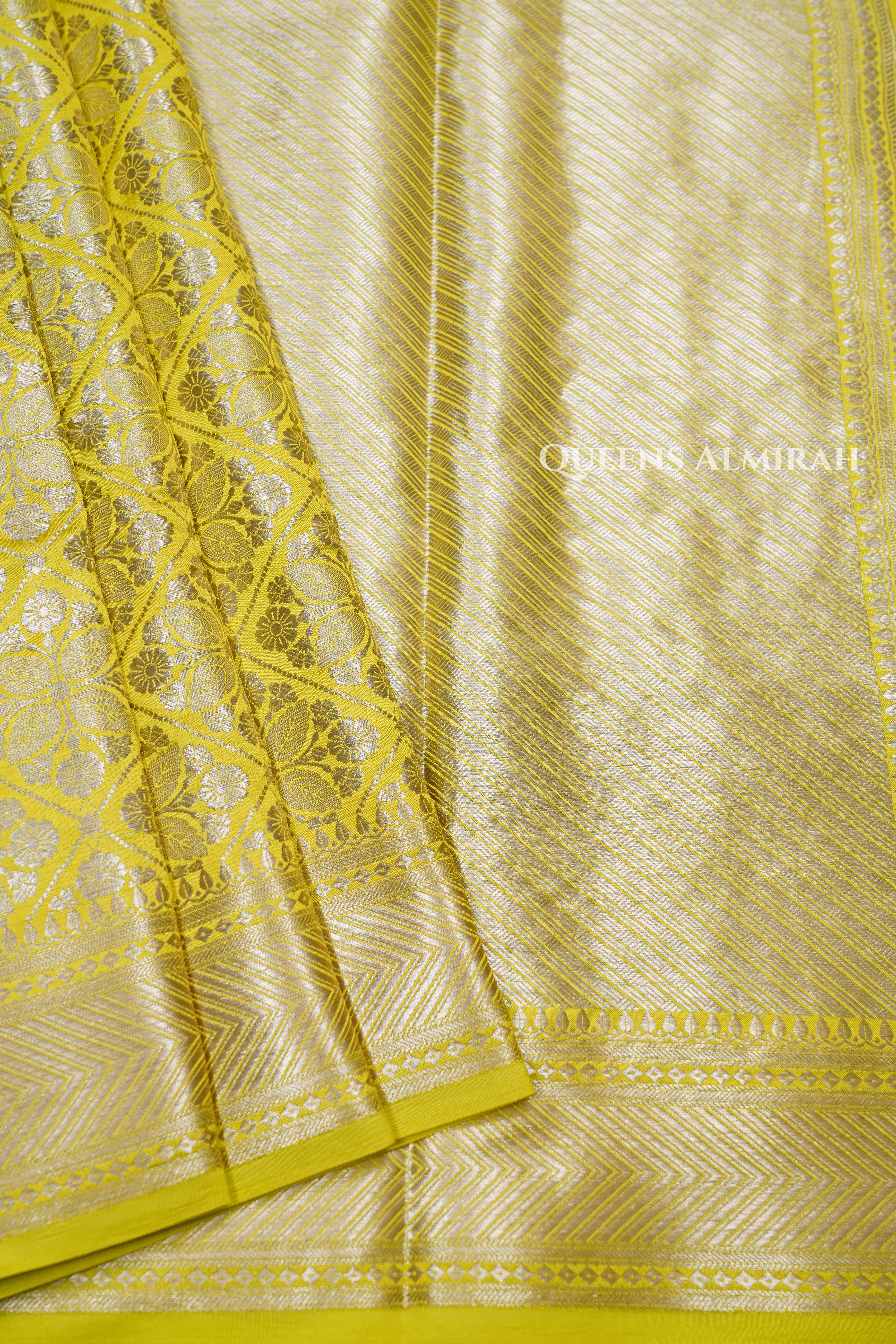 Lime Yellow Banarasi Silk Saree