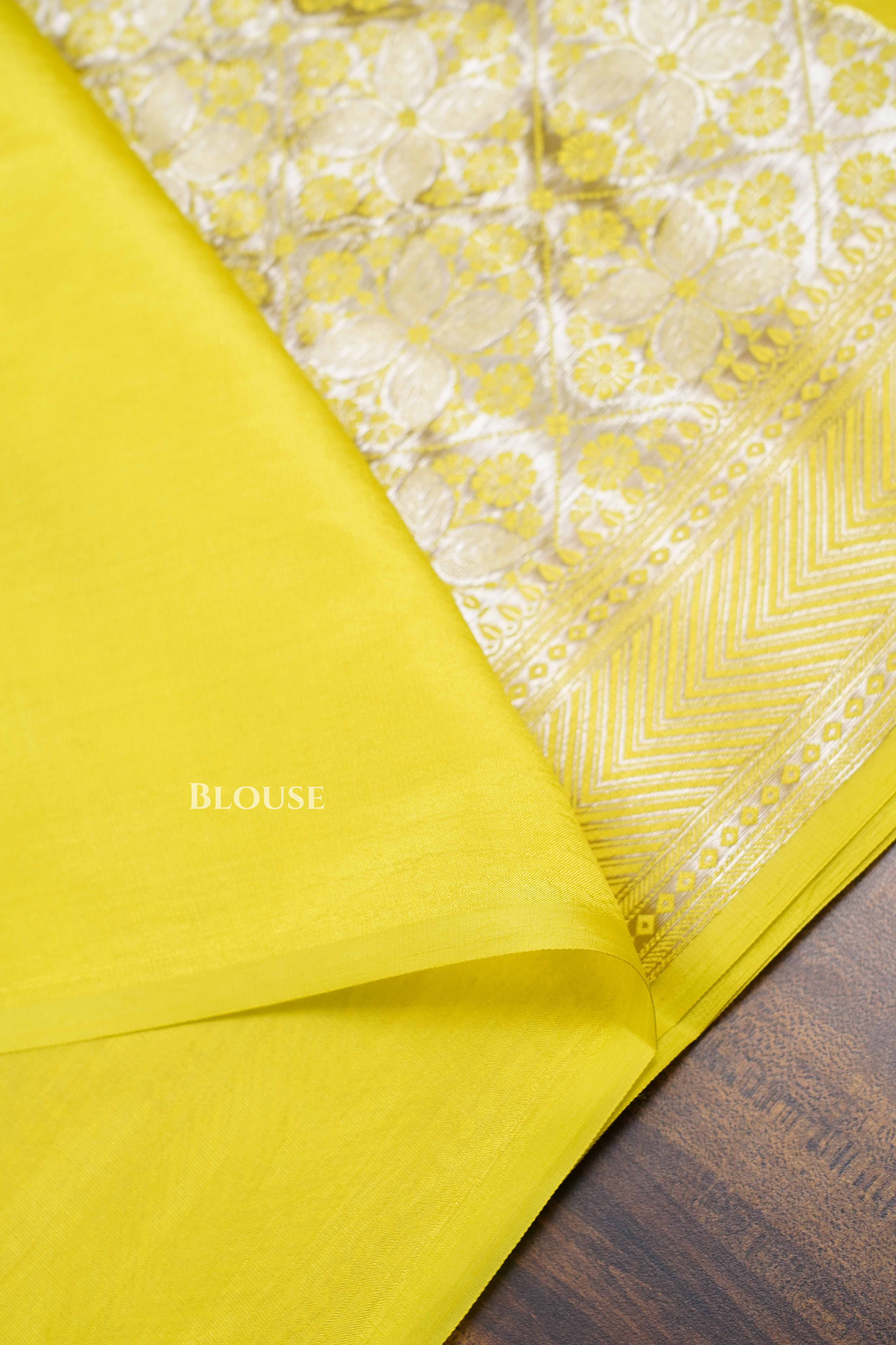 Lime Yellow Banarasi Silk Saree