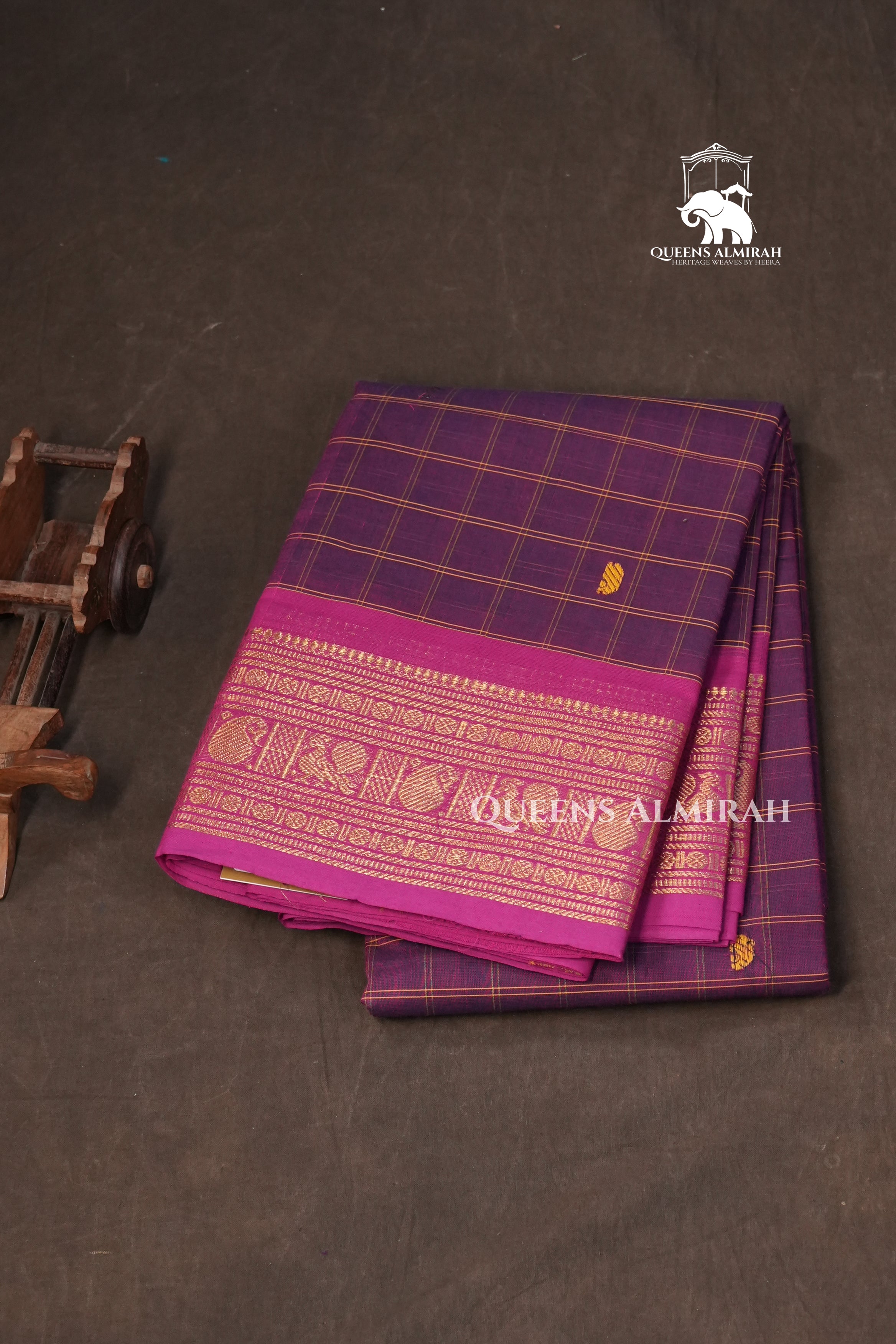 Purple Checked With Pink Kanchi Cotton Saree