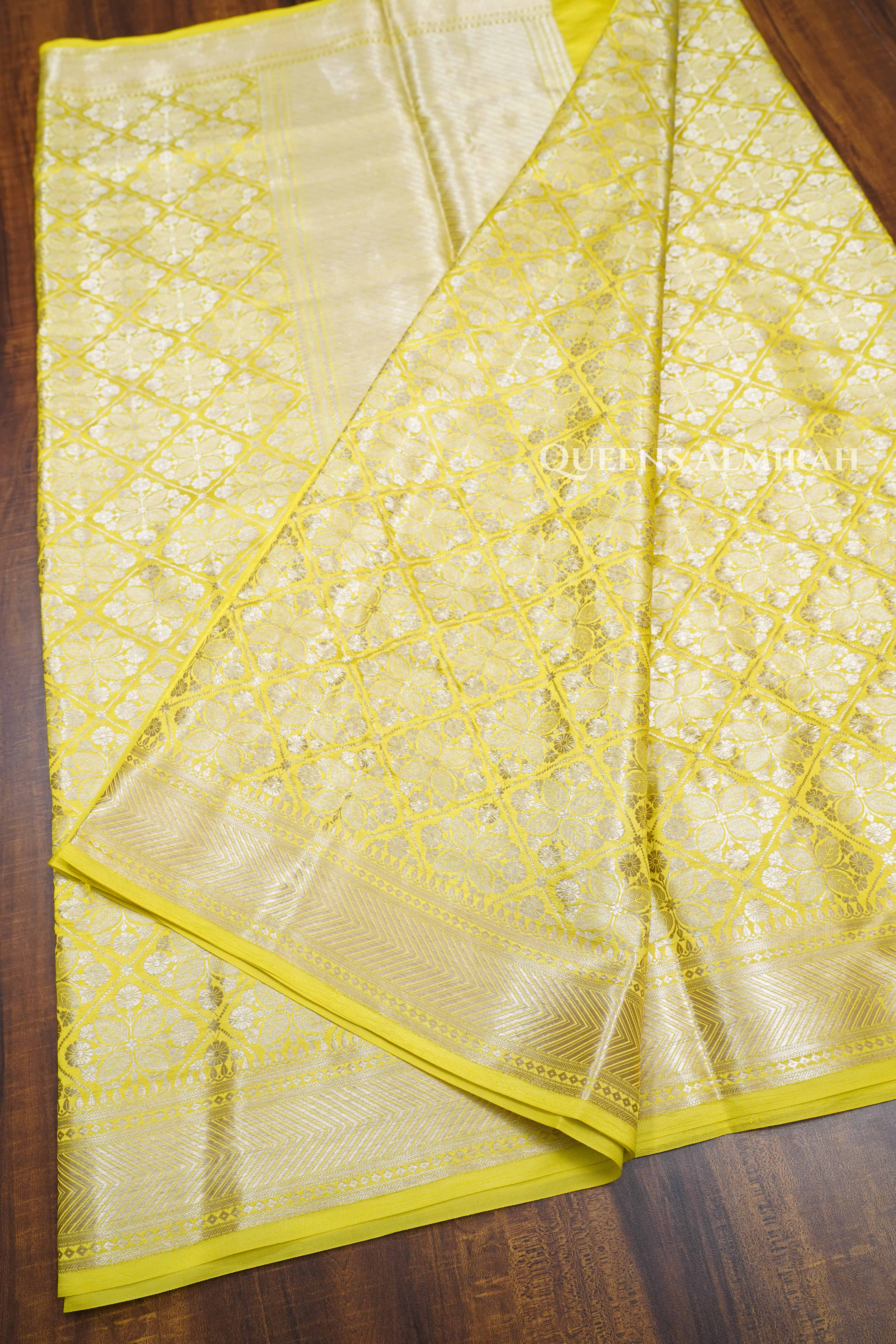 Lime Yellow Banarasi Silk Saree