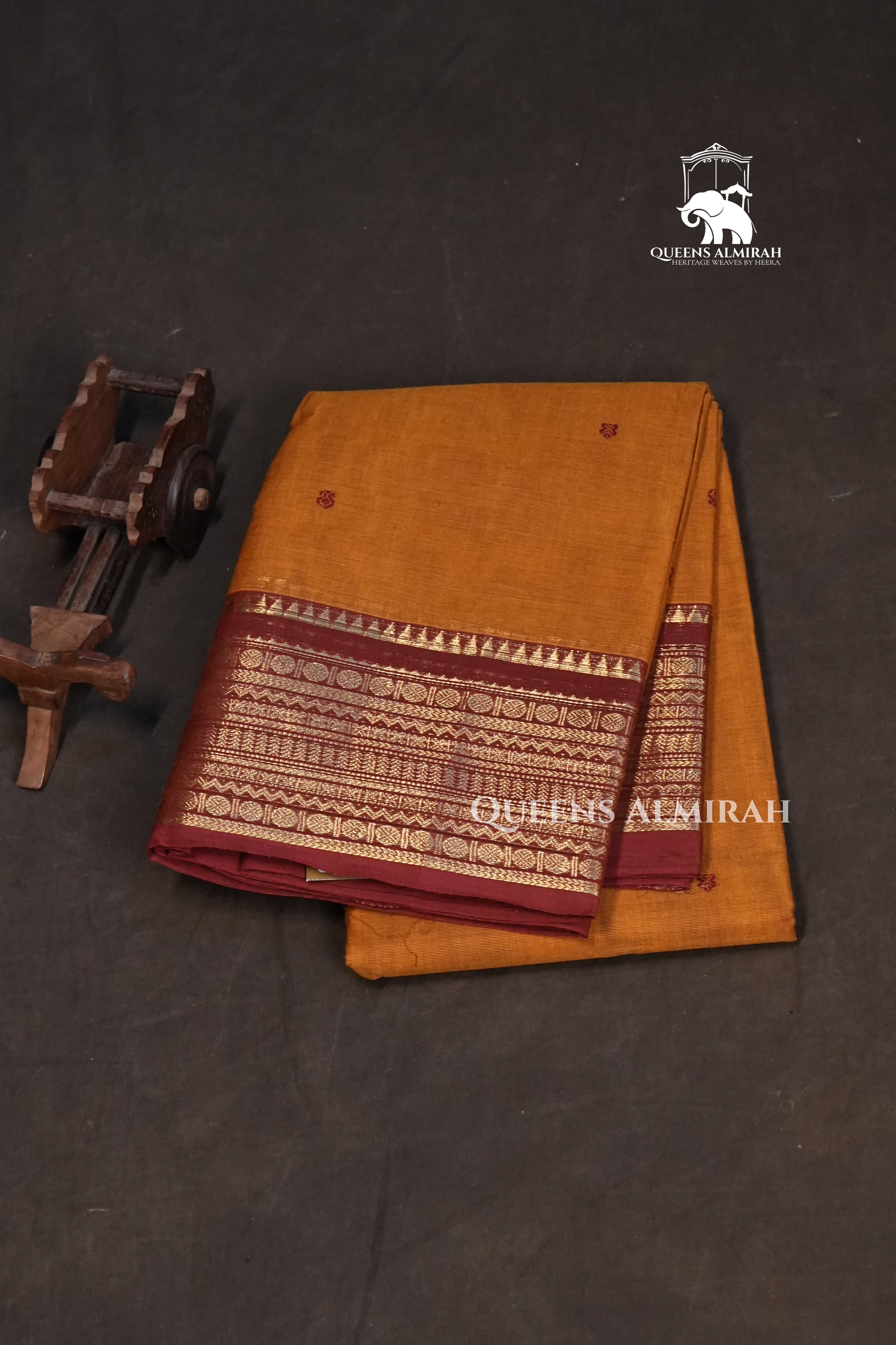 Pumpkin Orange With Maroon Kanchi Cotton Saree