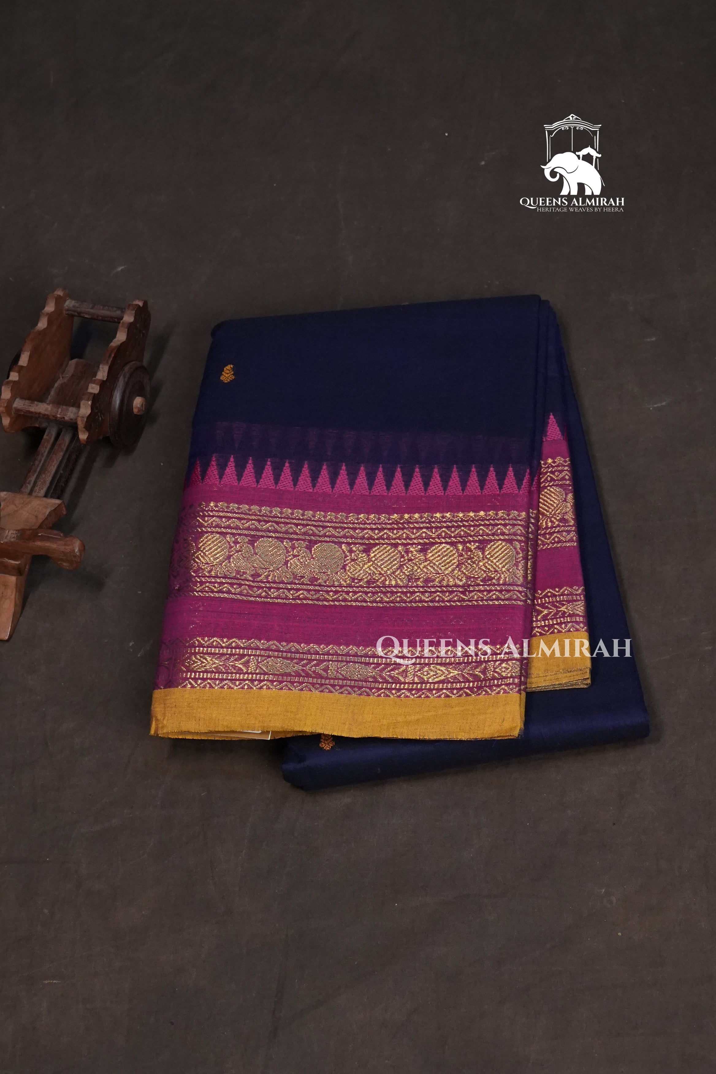 Dark Navy With  Pink Kanchi Cotton Saree