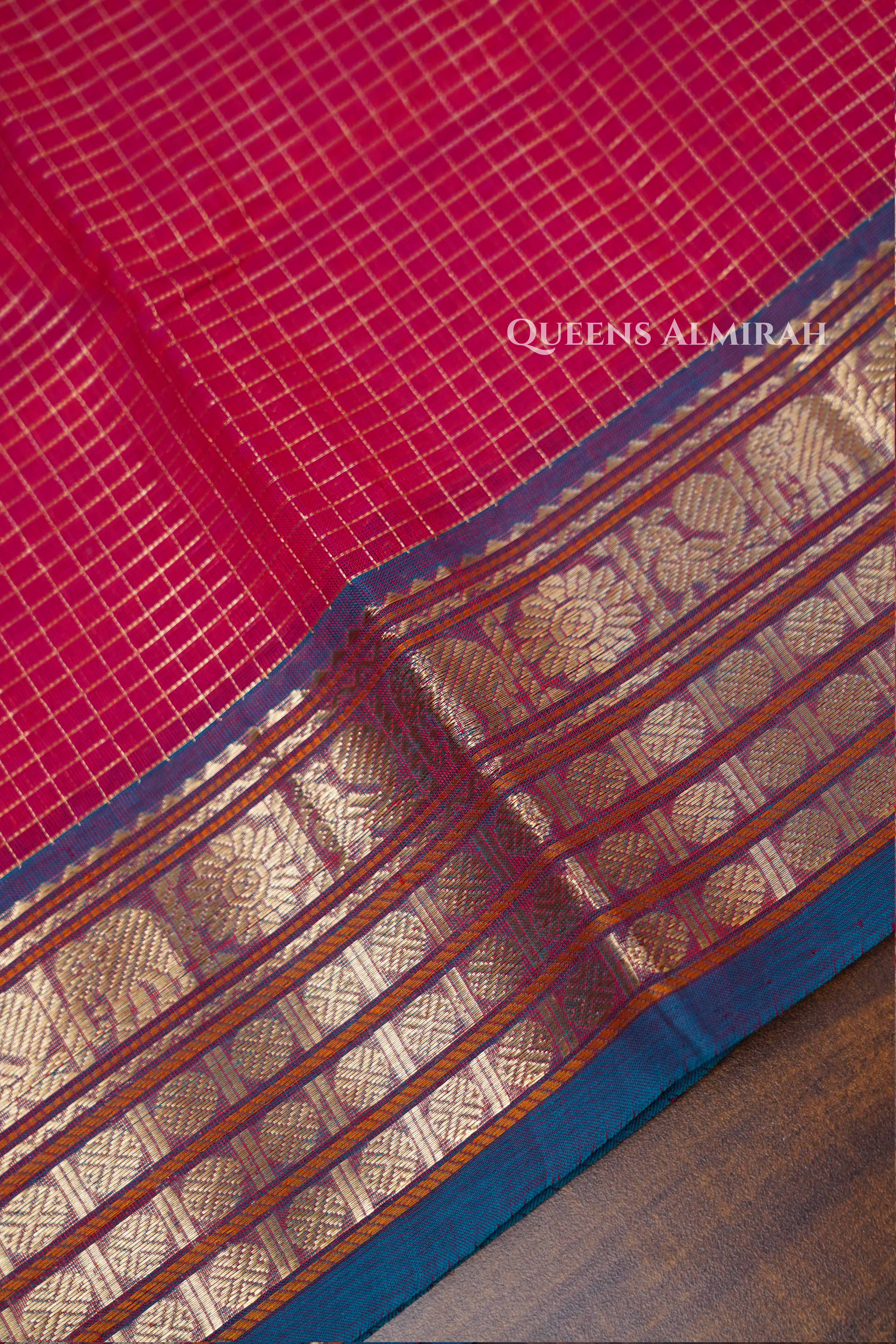 Magenta Pink Karaikudi Chettinad Silk Cotton Saree