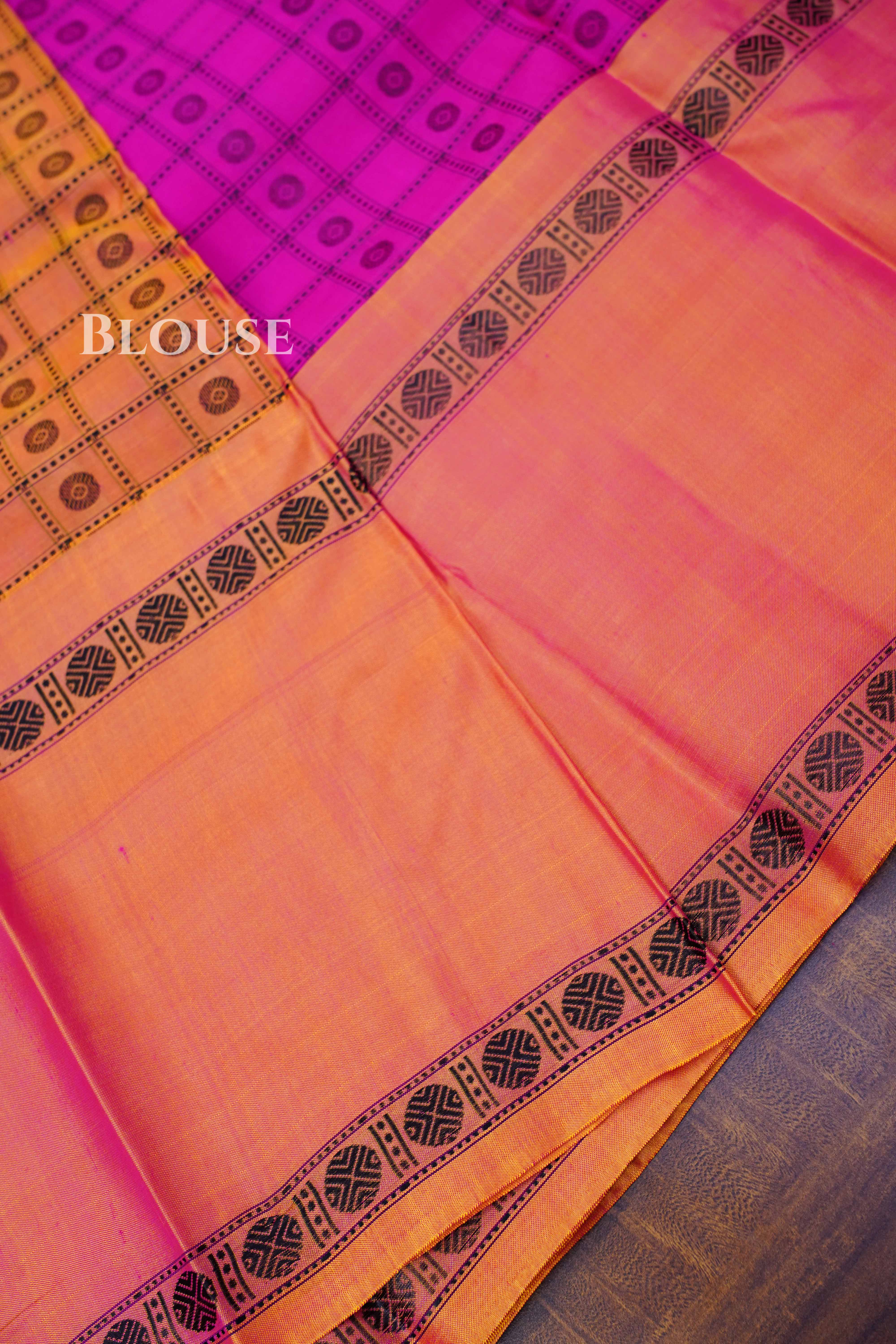 Vadamalli Pink With Honey Brown Pure Kanchivaram Silk Saree
