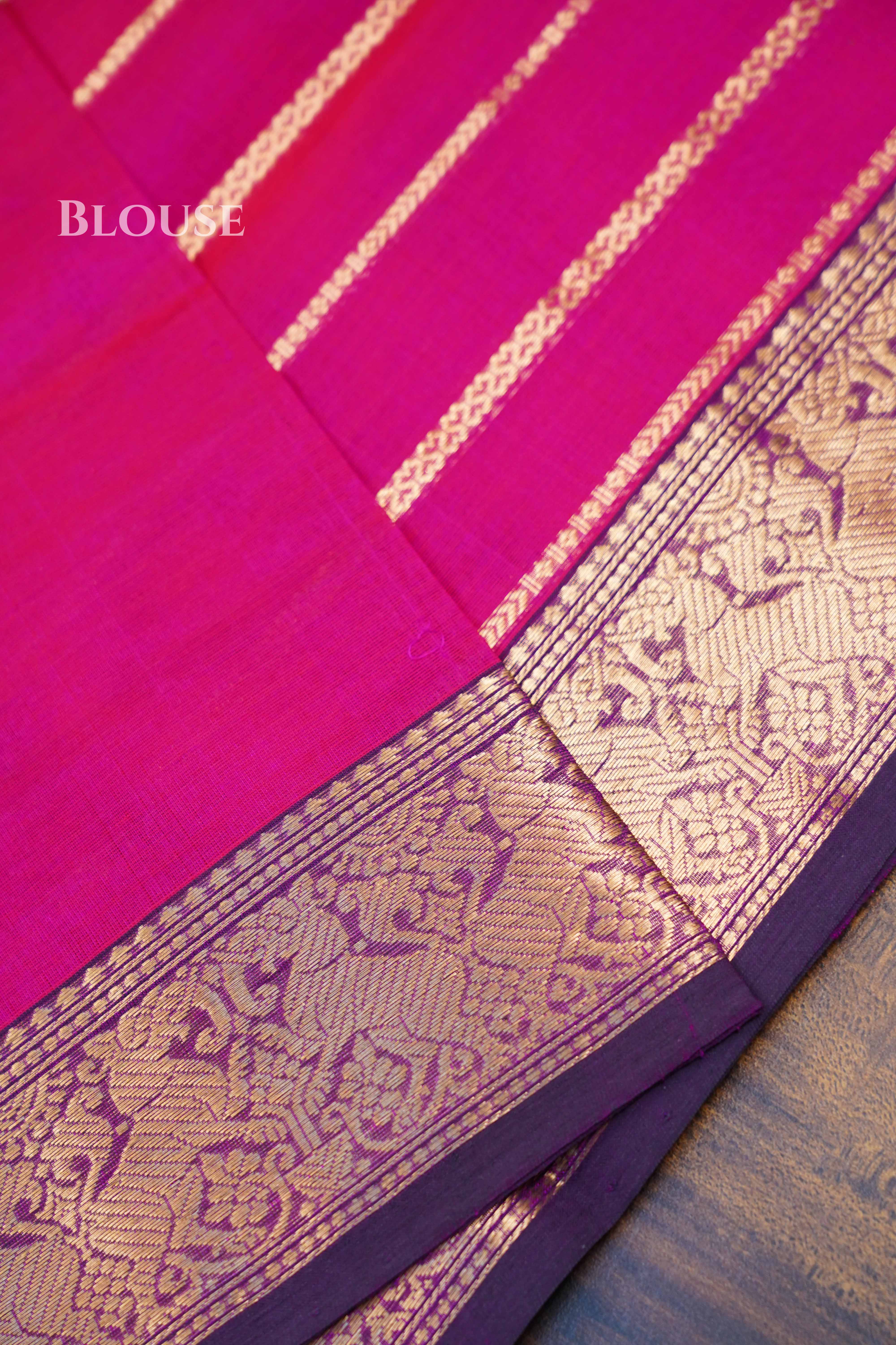 Dark Hot Pink-Karaikudi Chettinad Silk Cotton Saree