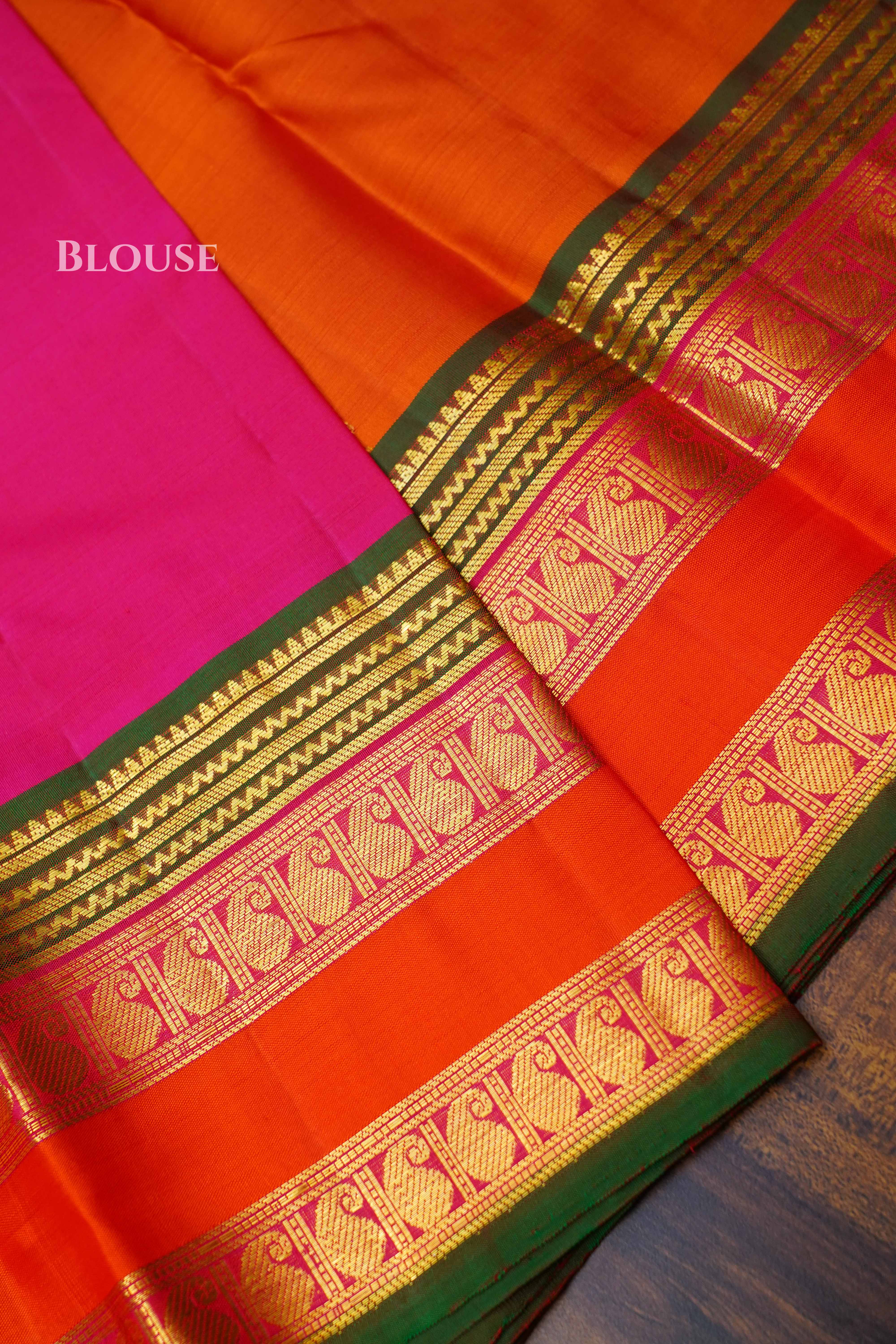 Apple Blossom With Leaf Green Pure Kanchivaram Silk Saree