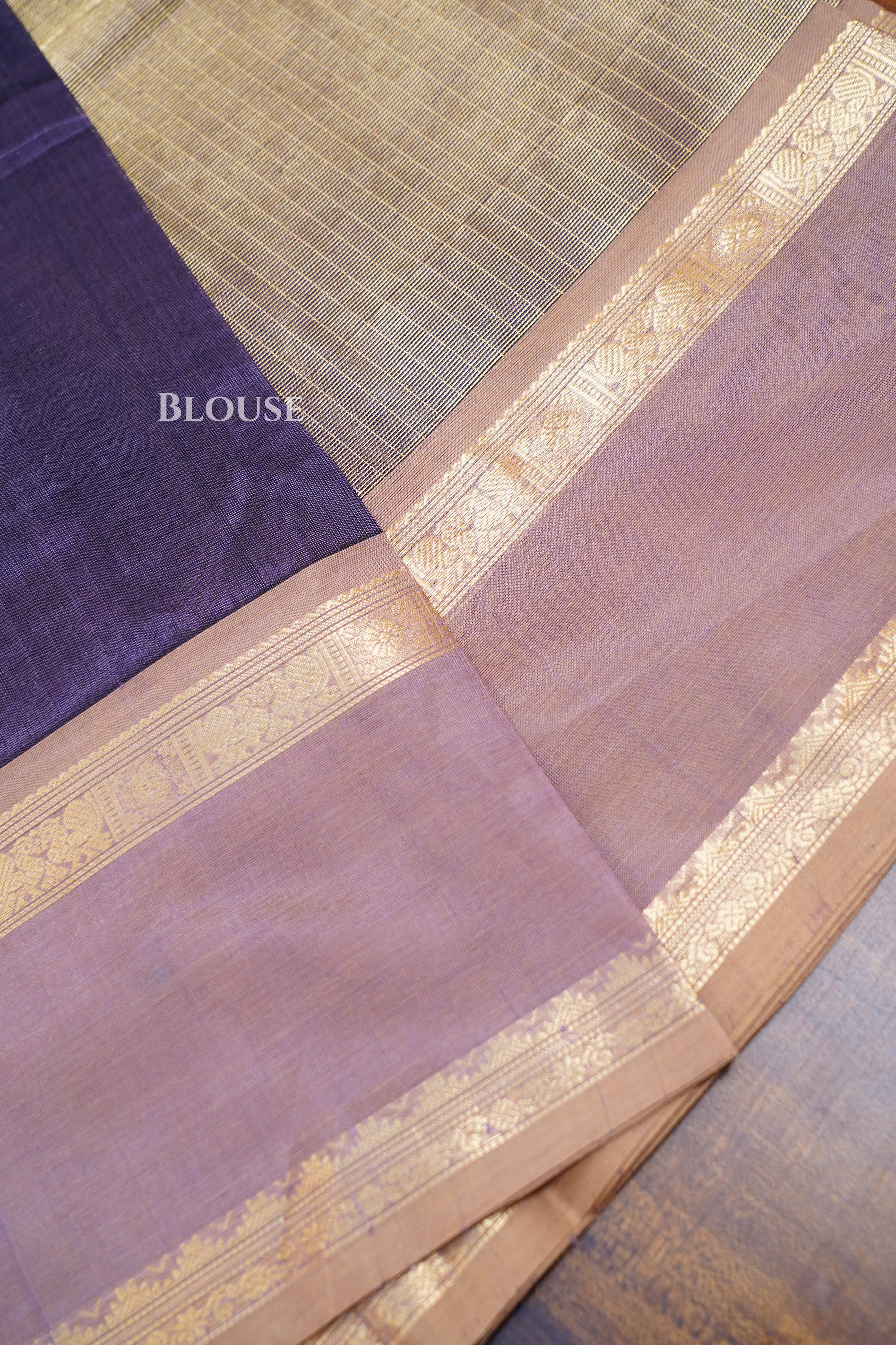 Dual Shade Of Brownish Purple-Karaikudi Chettinad Silk Cotton Saree