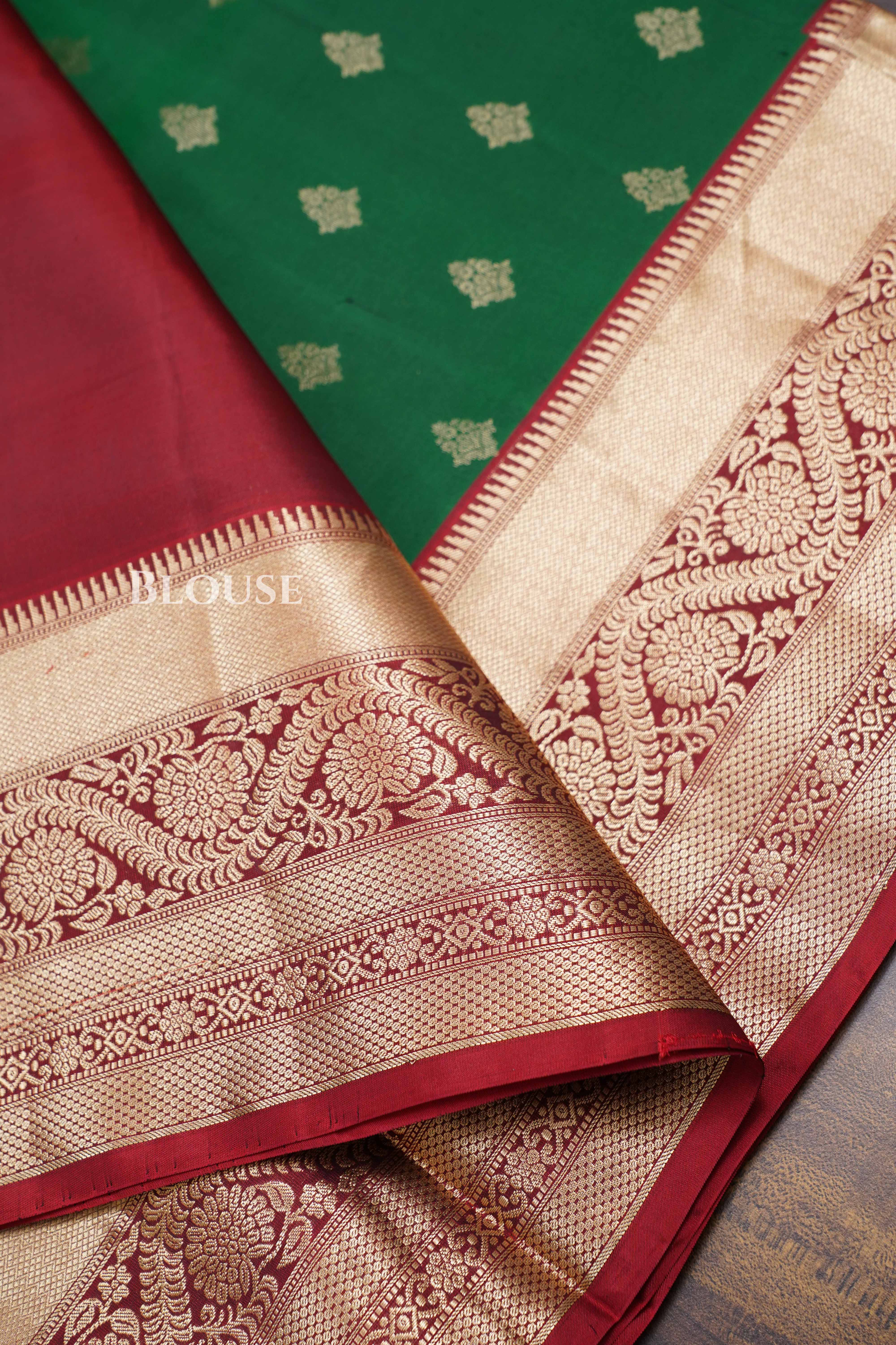 Green With Red Pure Soft Silk Saree
