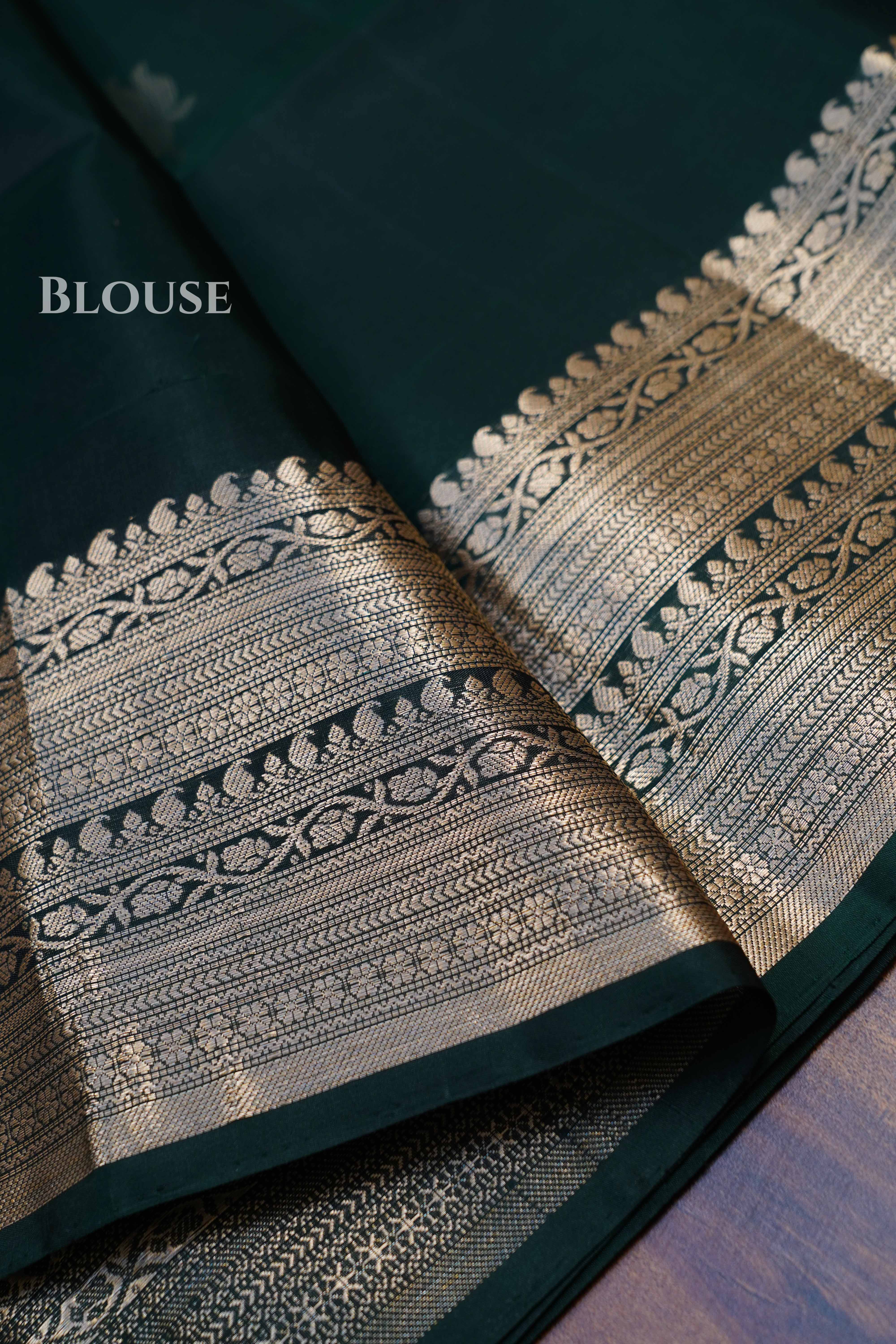 Dark Green Pure Soft Silk Saree