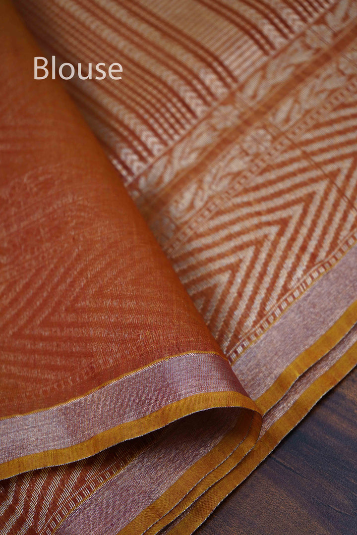DUSKY BROWN PURE SILK COTTON SAREE - Queens Jewel Emporium