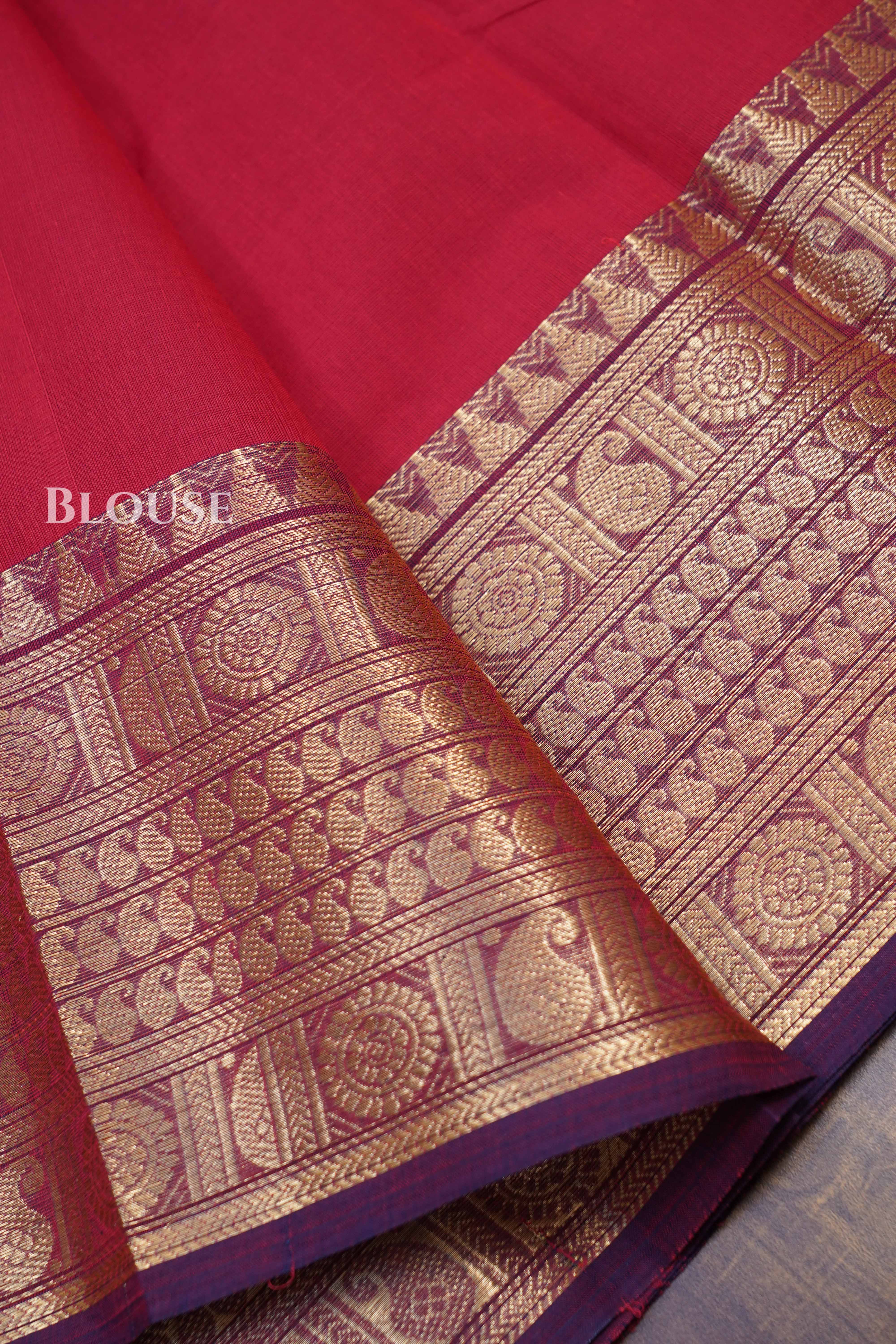 Dark Pink With Purple Kanchi Cotton Saree