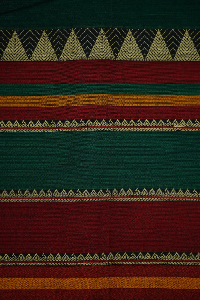 PALM GREEN WITH MULTI COLOUR LONG BRODER  NARAYANPET COTTON SAREE - Queens Jewel Emporium