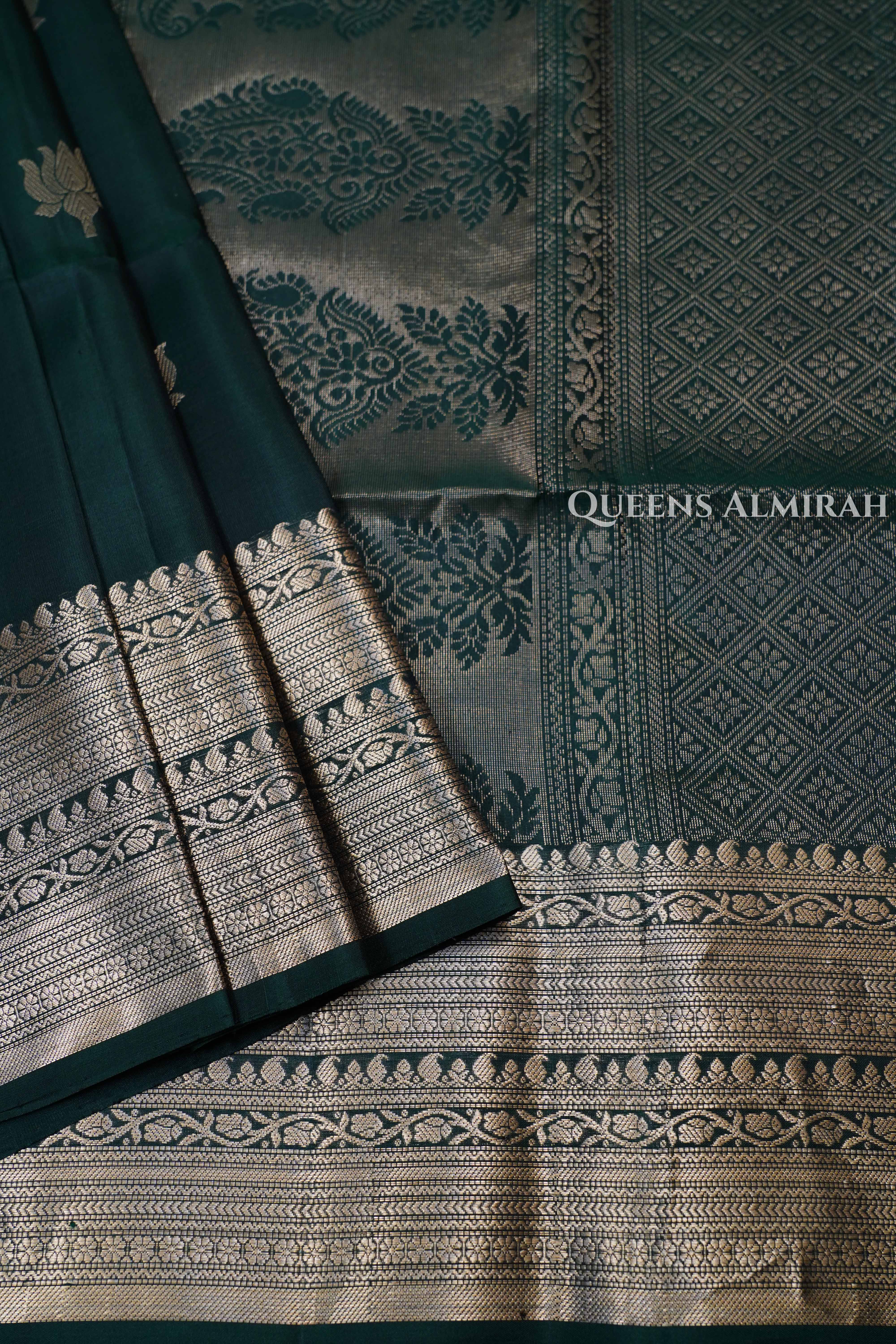 Dark Green Pure Soft Silk Saree