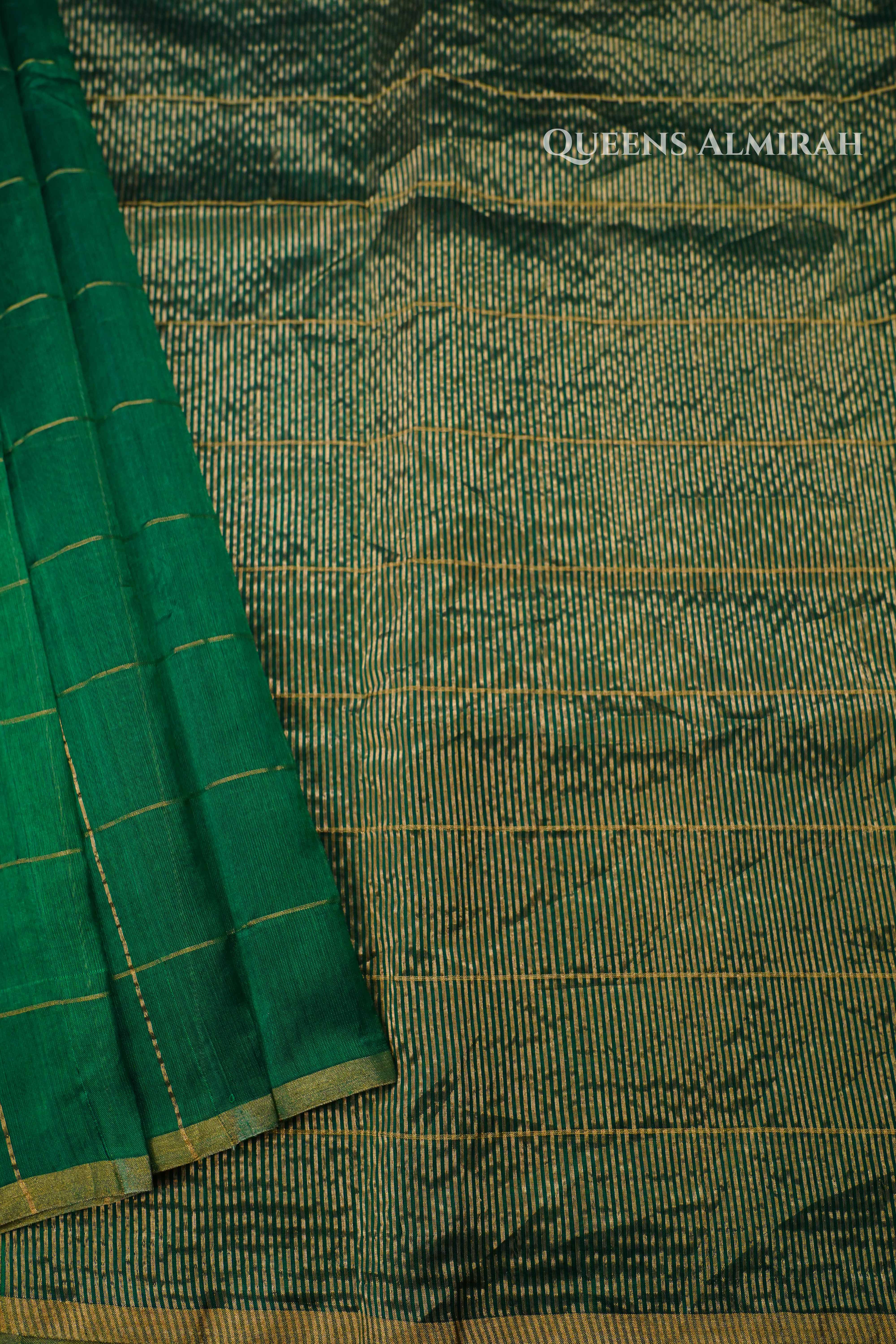 Emerald Green Handloom Chanderi Silk Saree QUEENS ALMIRAH