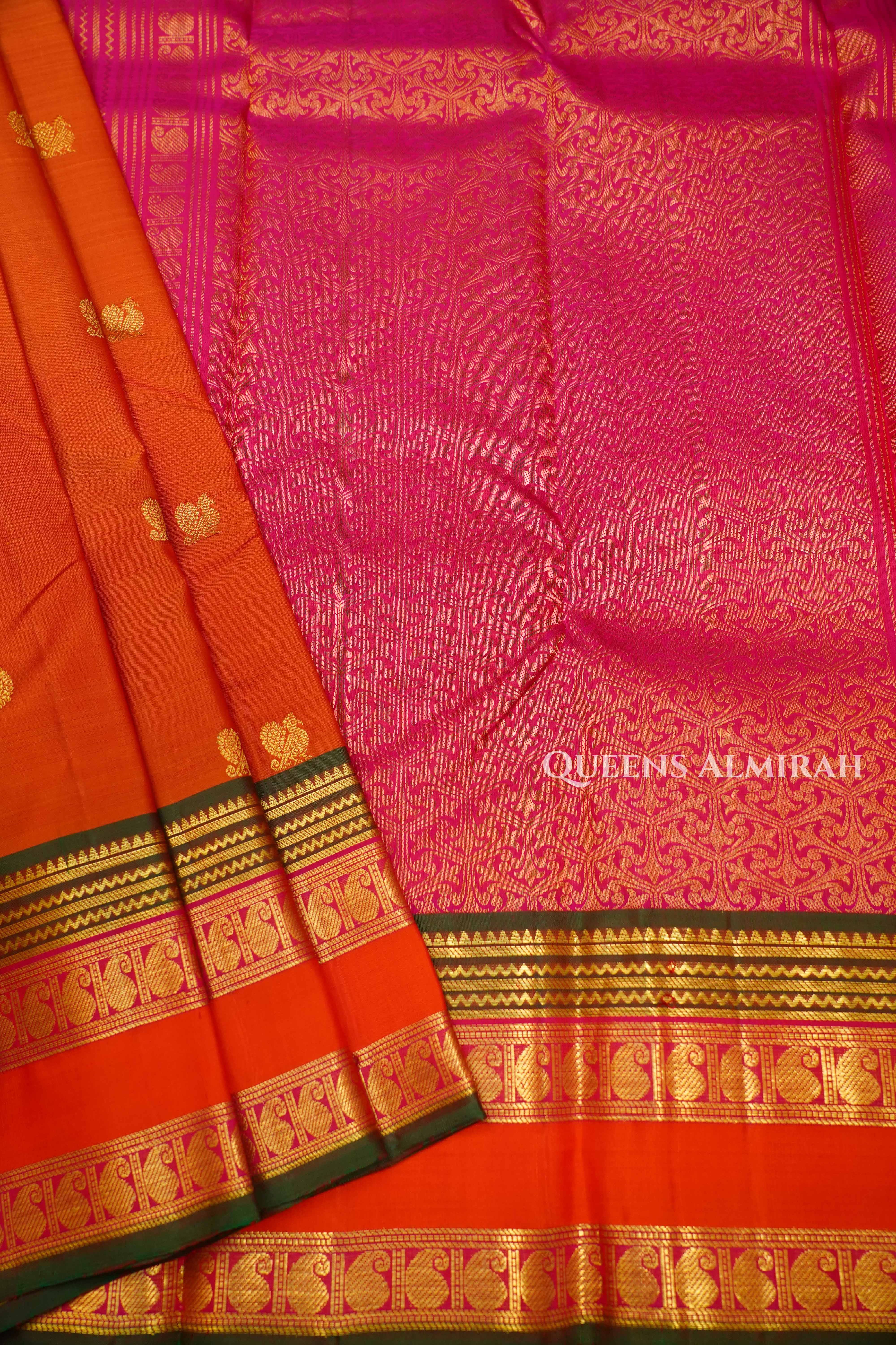 Apple Blossom With Leaf Green Pure Kanchivaram Silk Saree