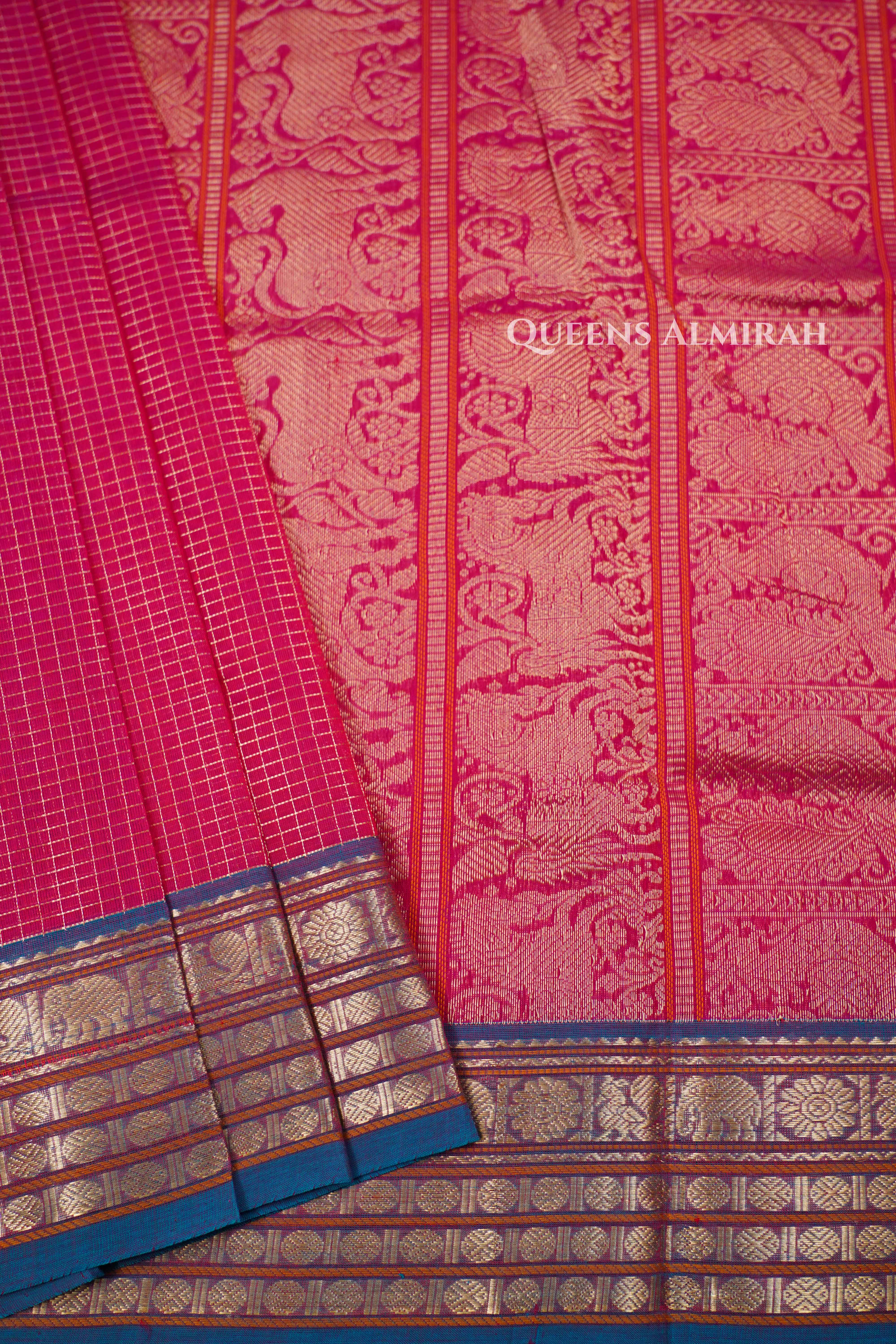 Magenta Pink Karaikudi Chettinad Silk Cotton Saree