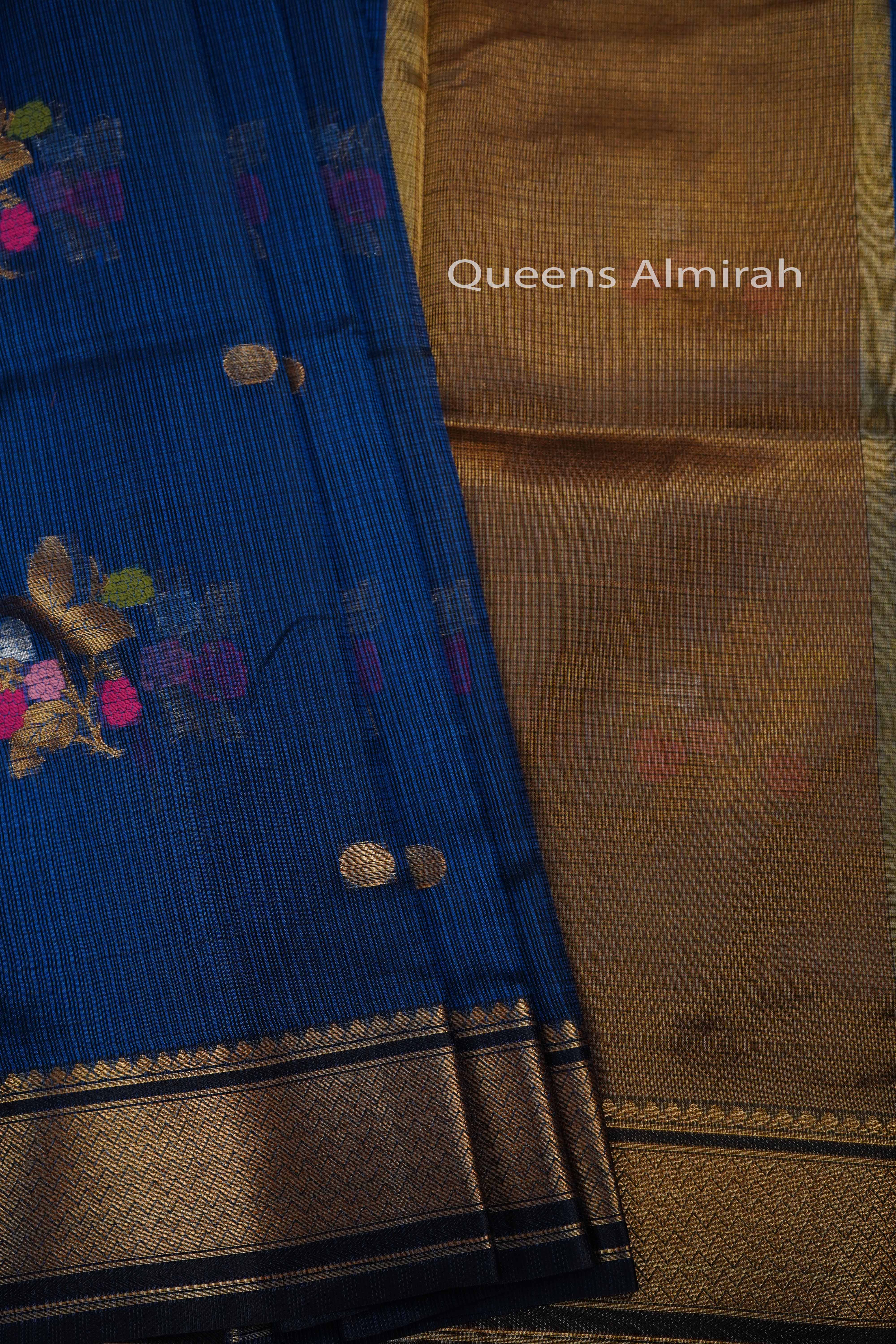 MARINE BLUE PURE KOTA SILK SAREE - Queens Jewel Emporium