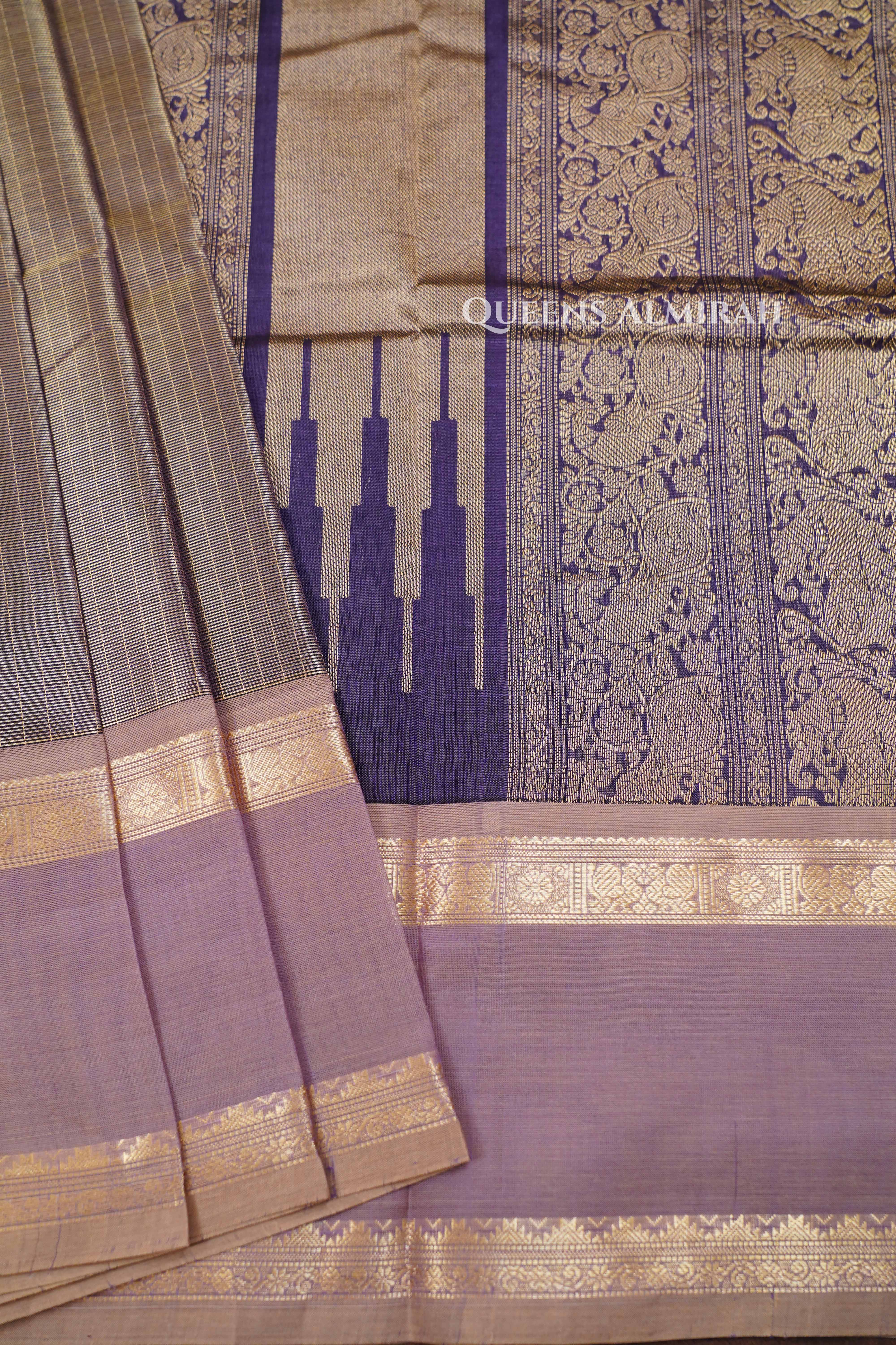 Dual Shade Of Brownish Purple-Karaikudi Chettinad Silk Cotton Saree