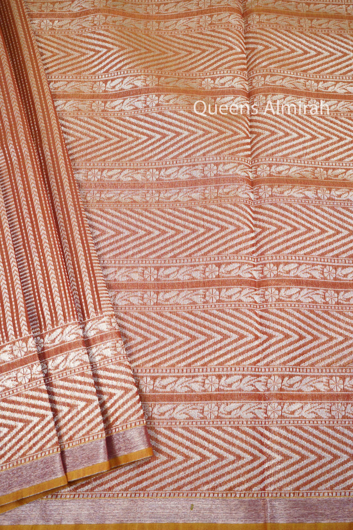 DUSKY BROWN PURE SILK COTTON SAREE - Queens Jewel Emporium