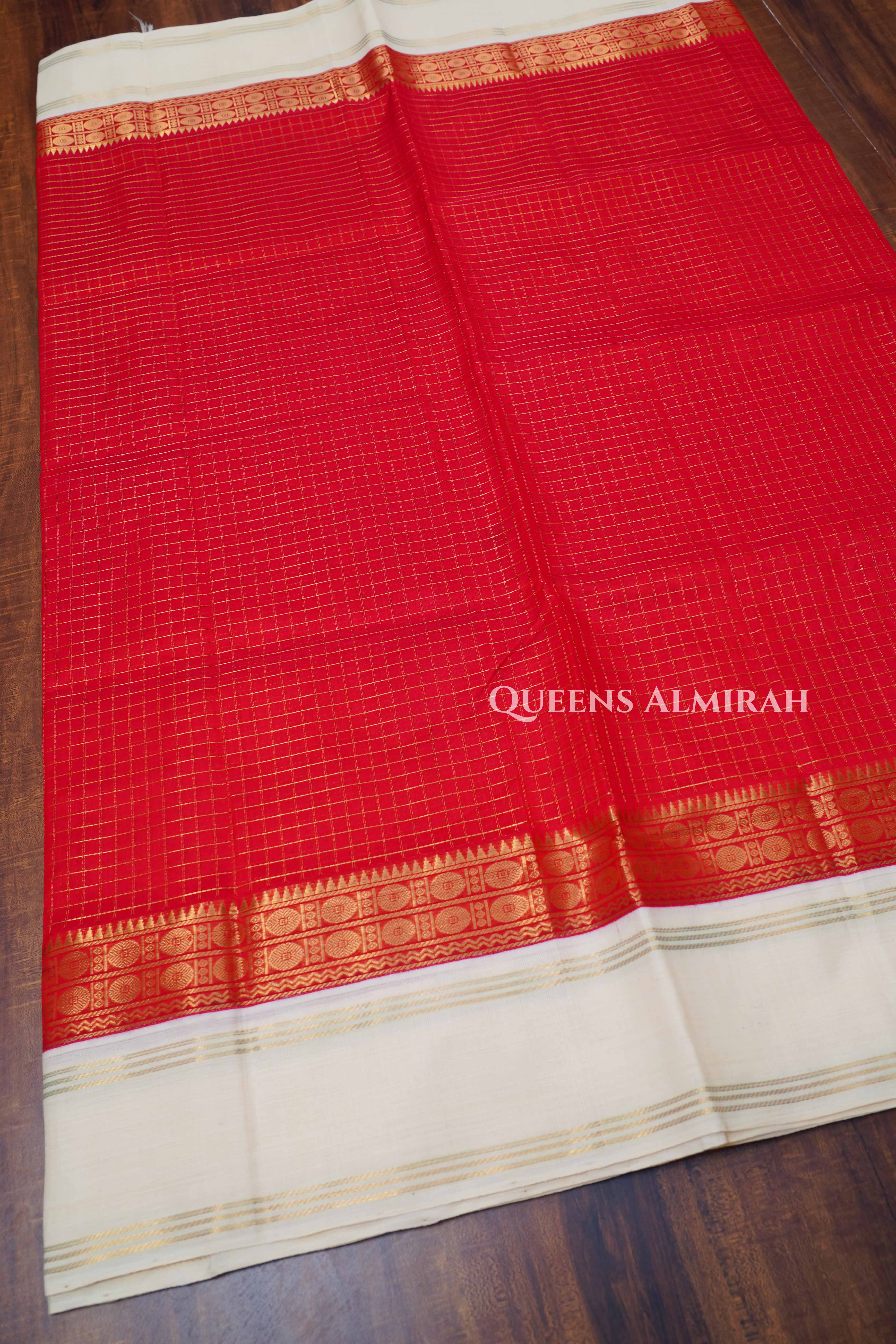 Red With White Pure Kanchi Silk Cotton Saree