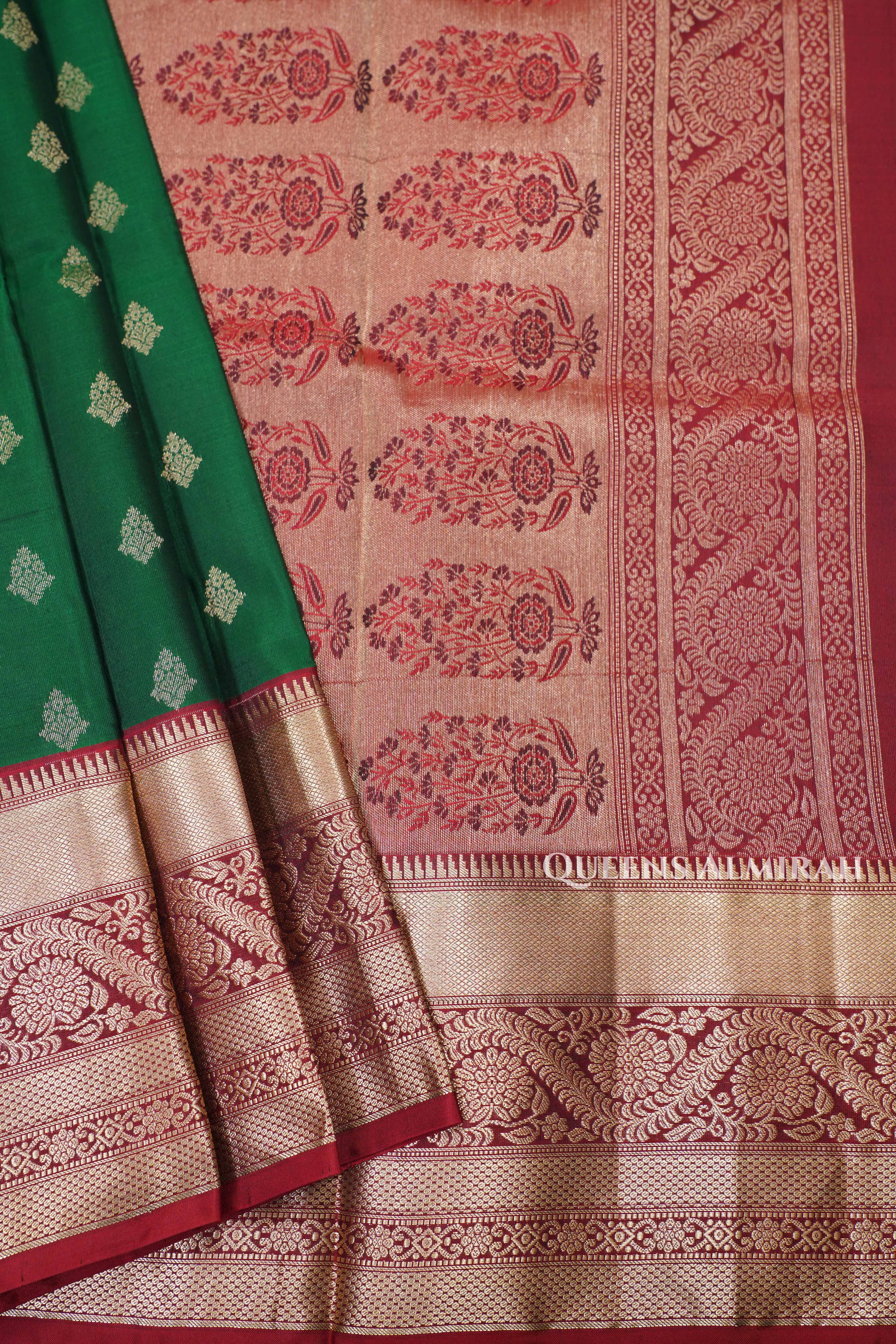 Green With Red Pure Soft Silk Saree