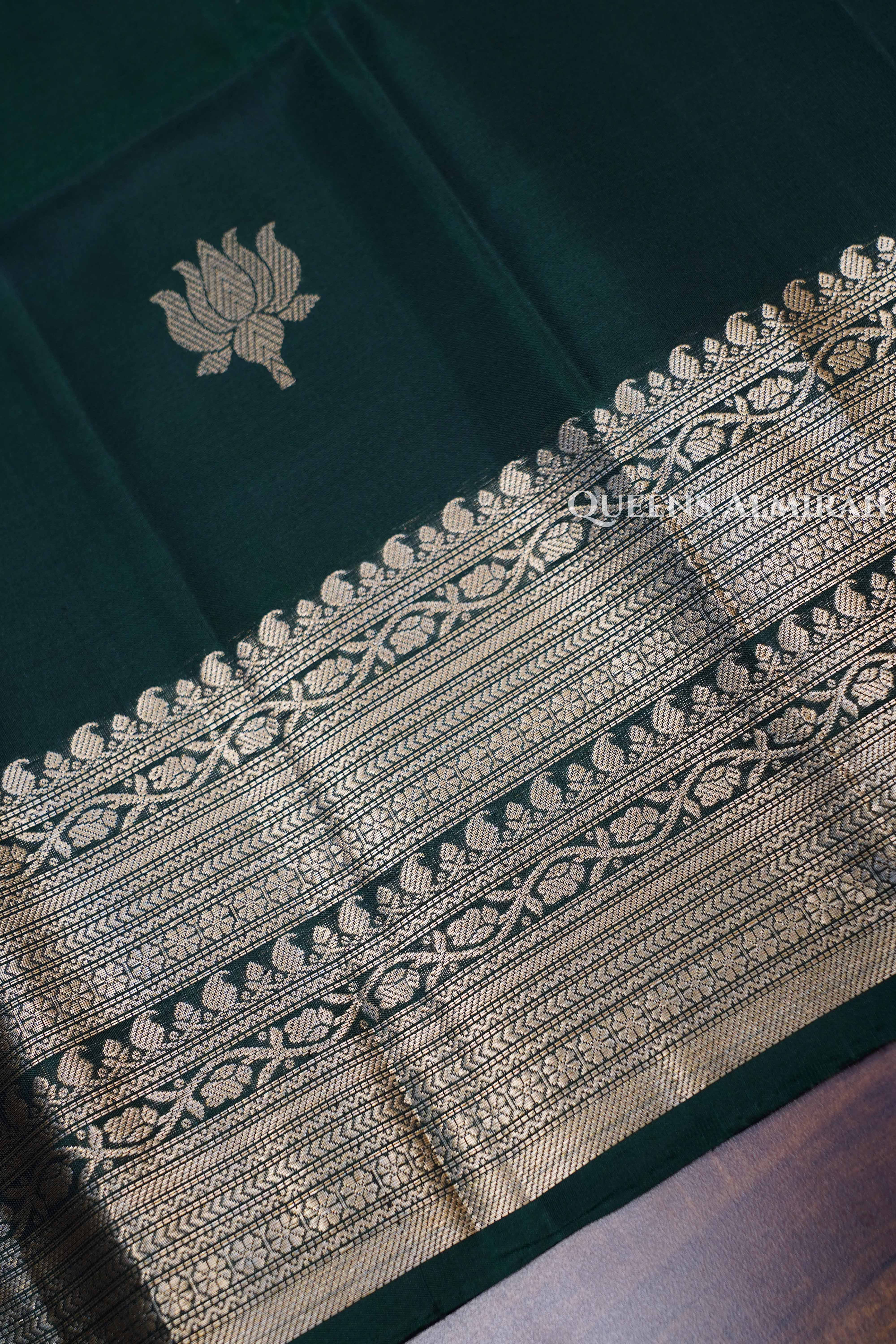 Dark Green Pure Soft Silk Saree