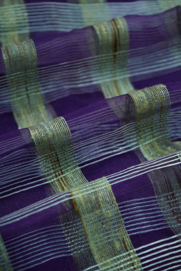 PURPLE IRIS GHICHA ORAGANZA SAREE - Queens Jewel Emporium