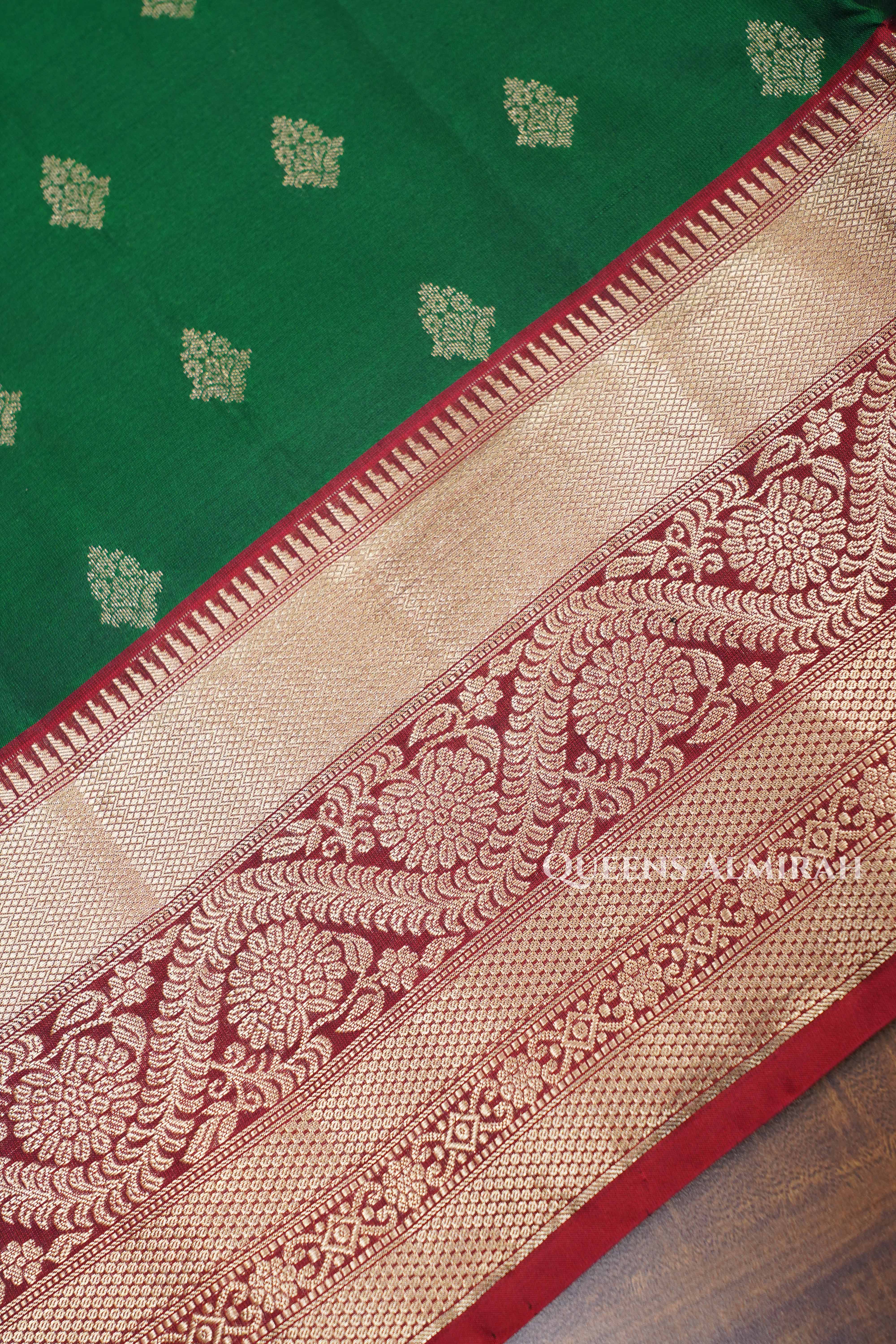 Green With Red Pure Soft Silk Saree