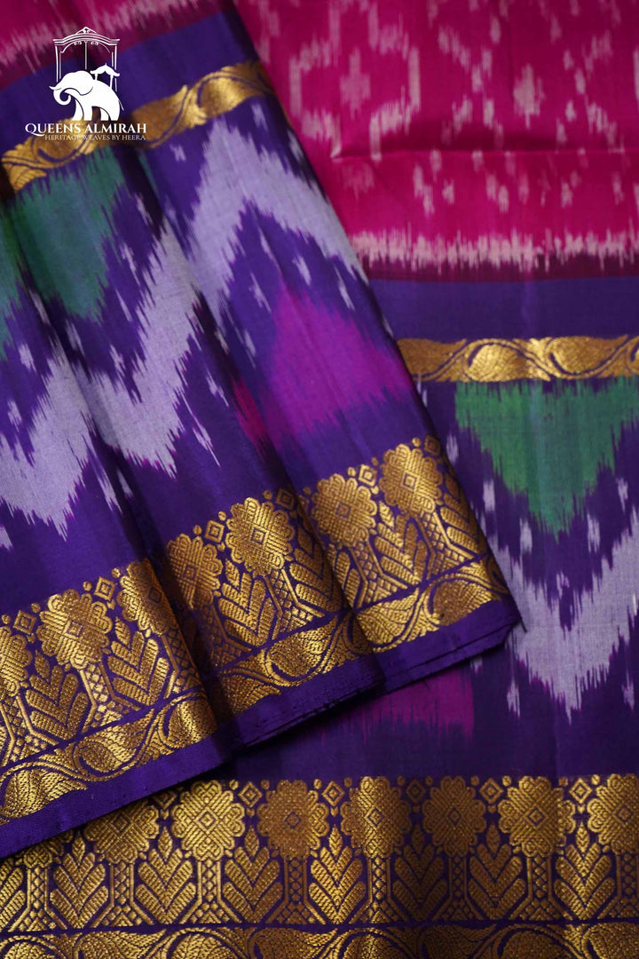 DEEP MAGENTA WITH DARK VIOLET SOFT SILK SAREE - Queens Jewel Emporium