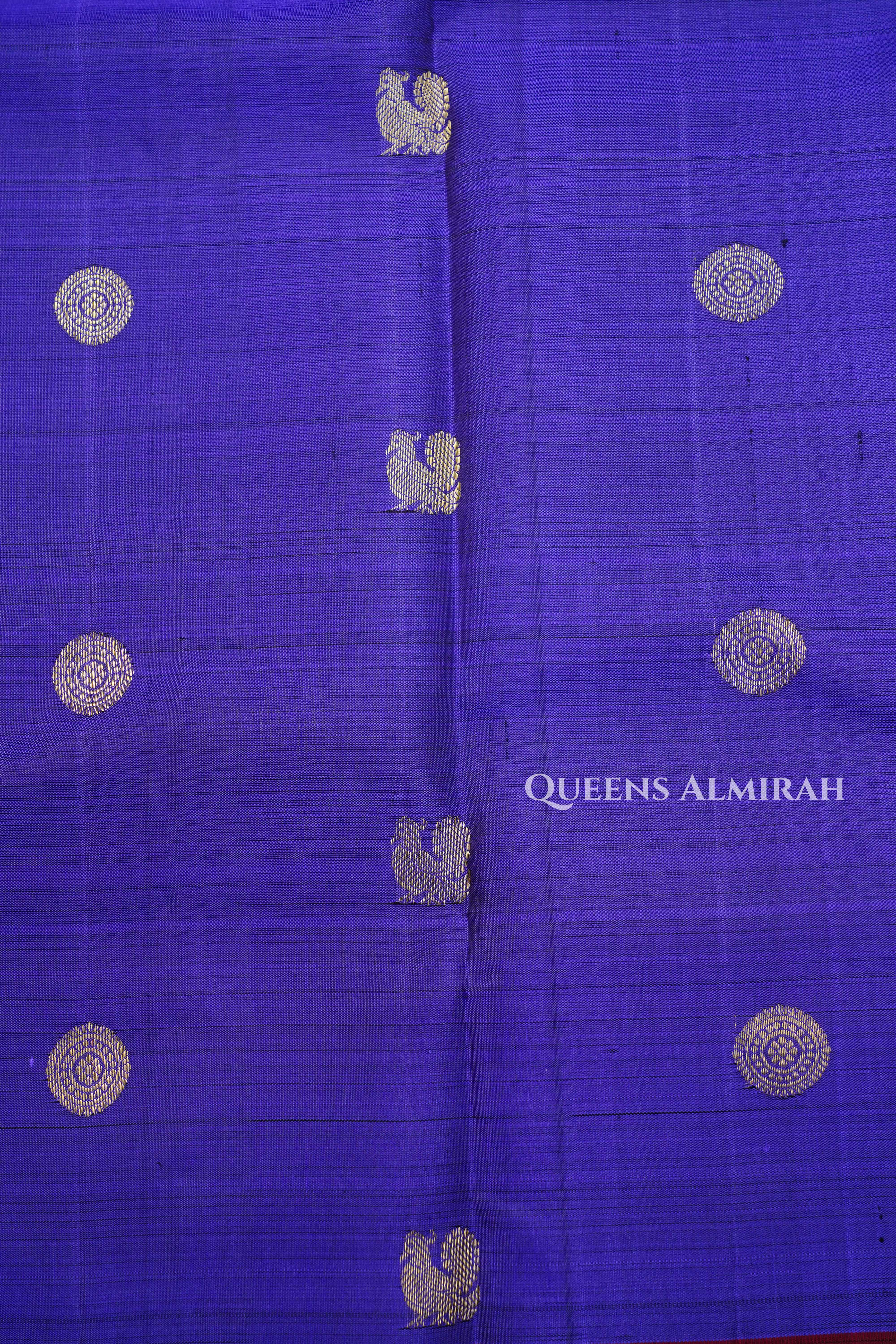 Light Indigo With Maroon Pure Kanchivaram Silk Saree